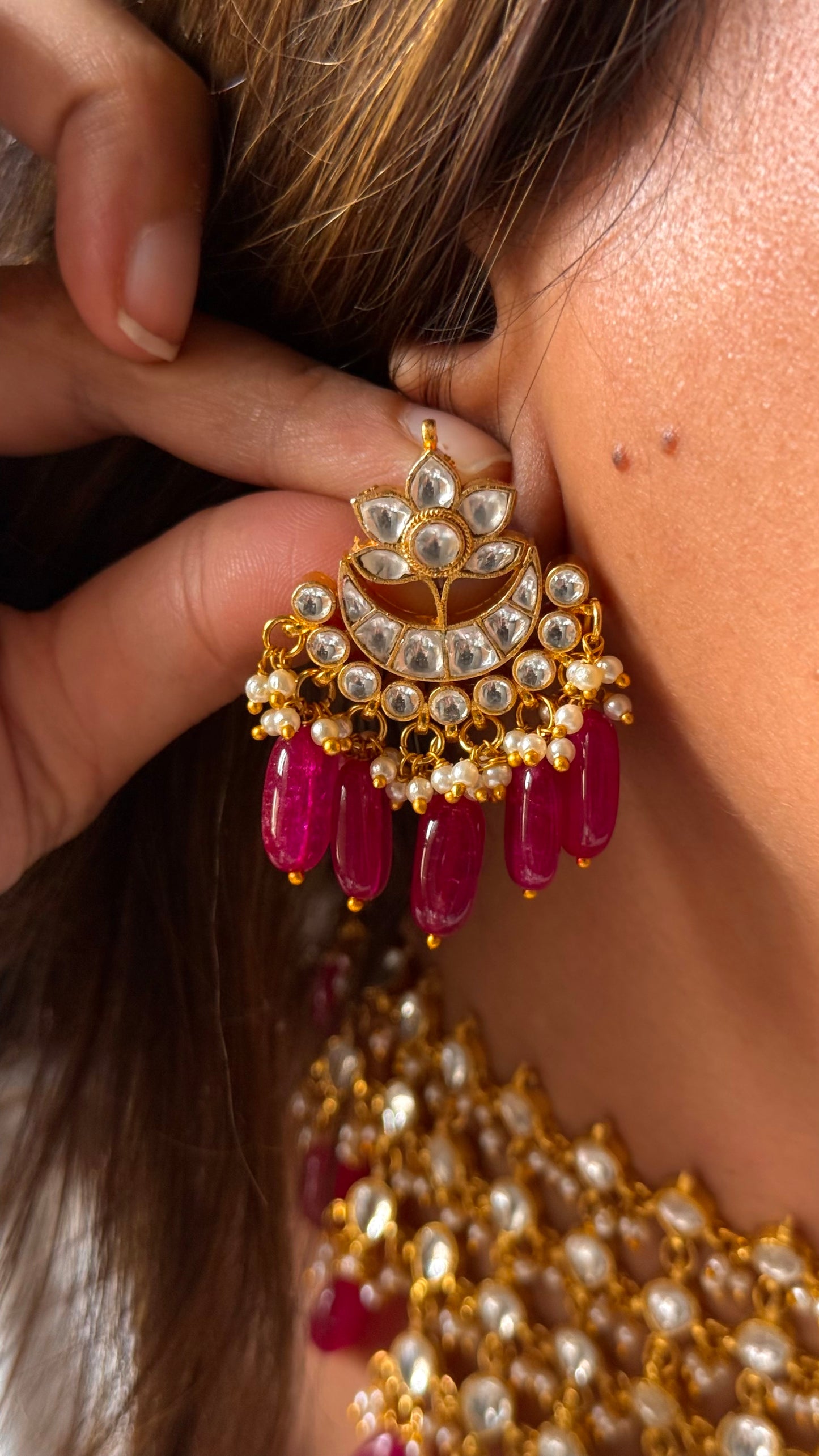 10 layered paachi kundan ruby strawberry Necklace