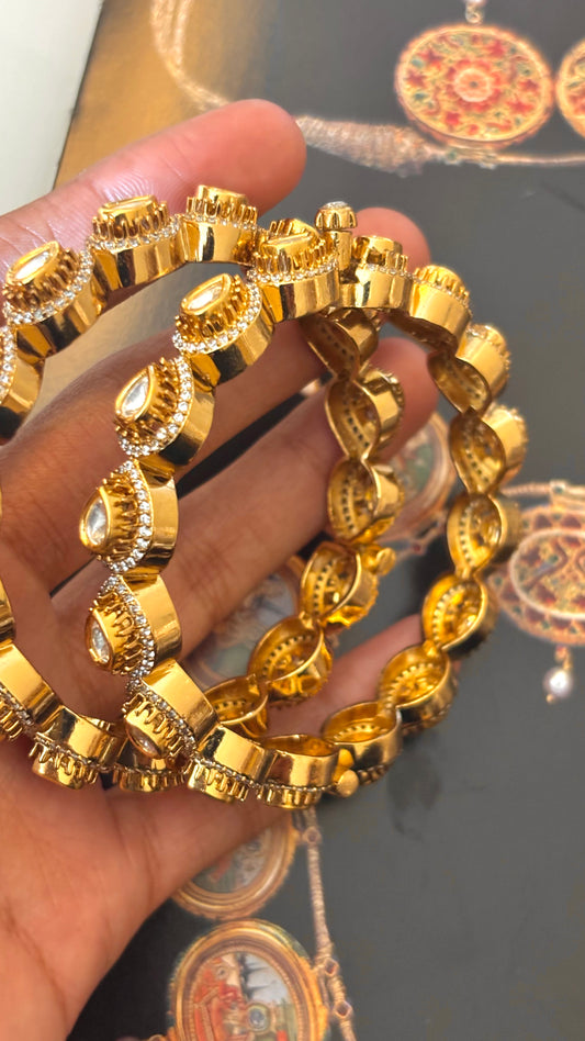 Drop shape diamond detailing polki bangles