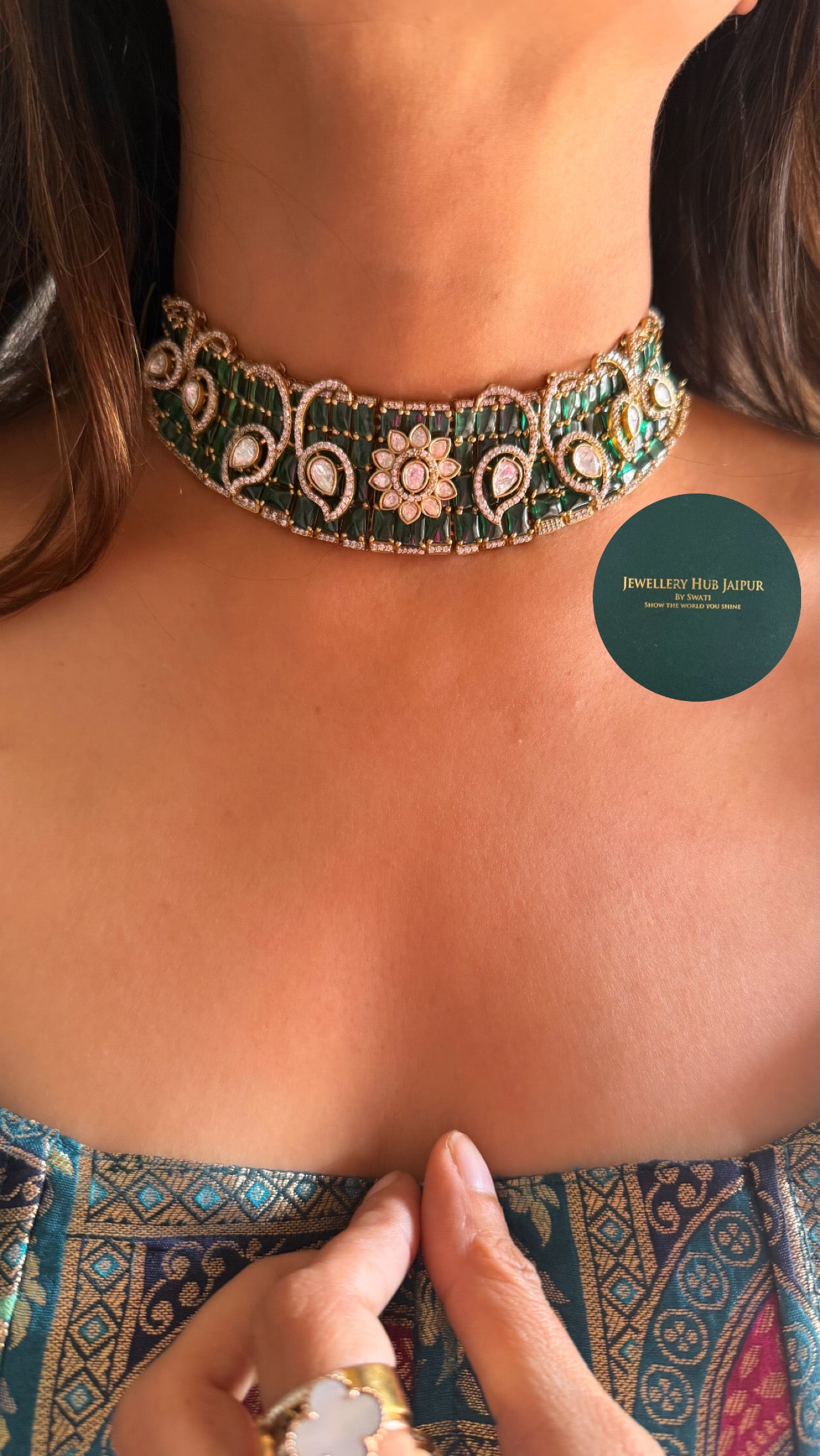emerald cocktail moissanite inlay set