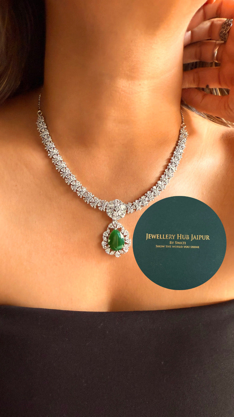 Emerald drop cz diamond necklace
