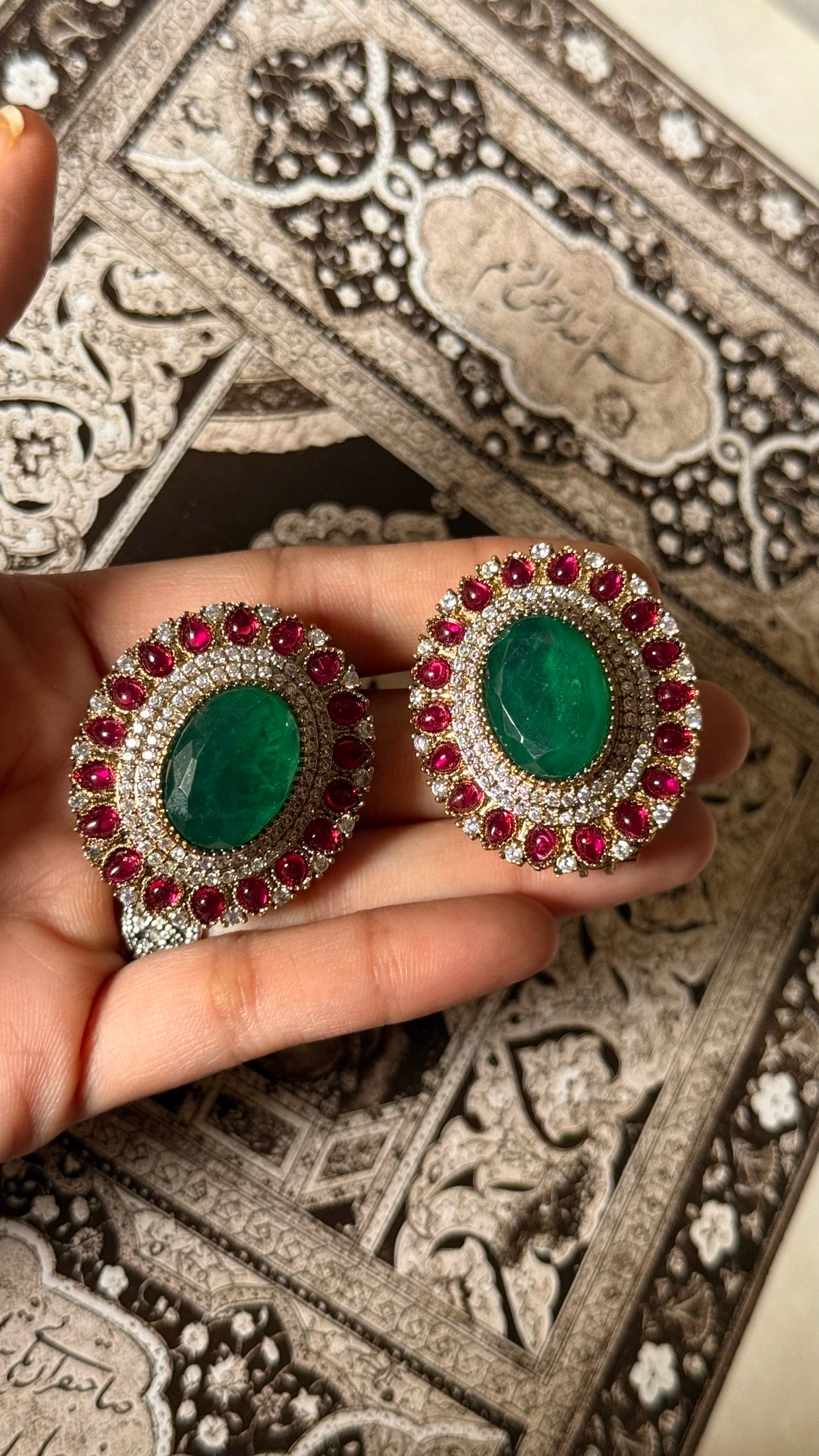 Emerald doublet & rani pink victorian studs