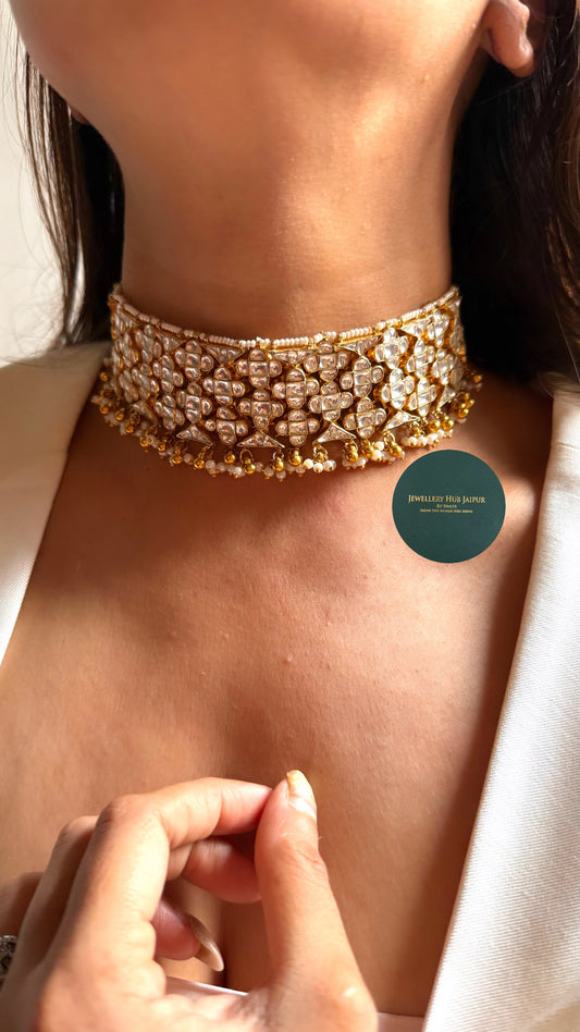 Heritage paachi kundan with pearls choker set