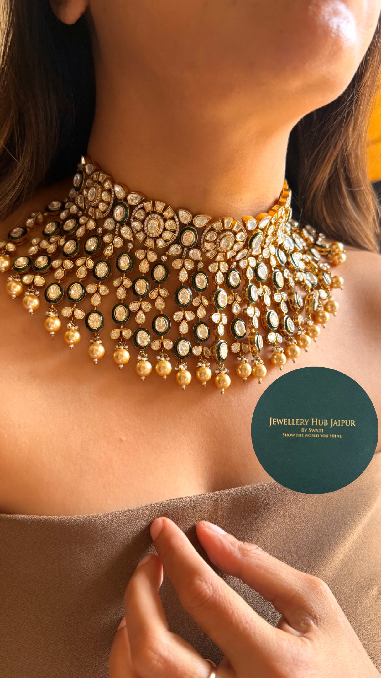 Moissanite peeli polki meenakari choker