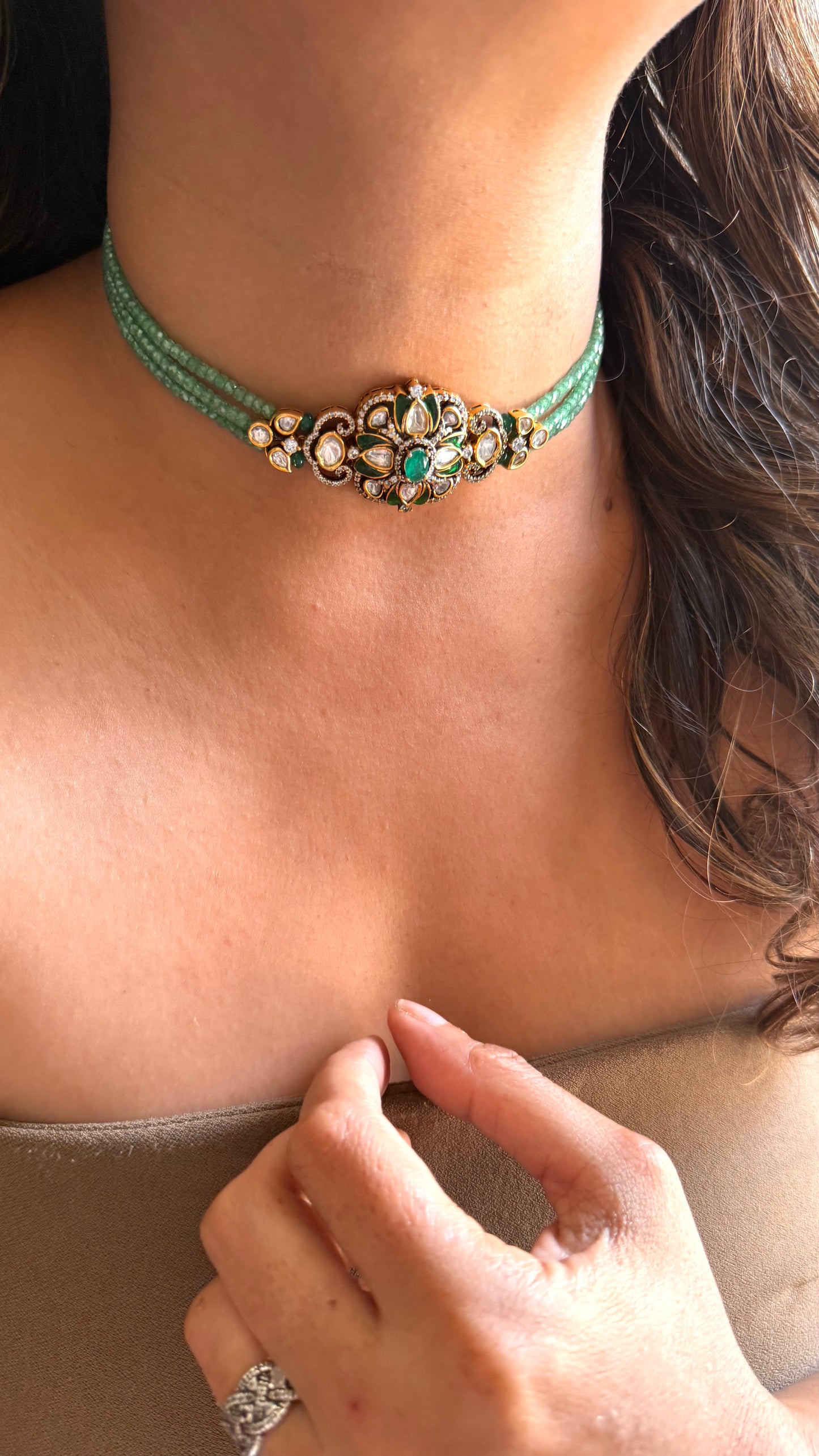 Emerald Mint string Moissanite minimalist Choker