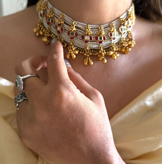 Rani pink floral white rajwada choker