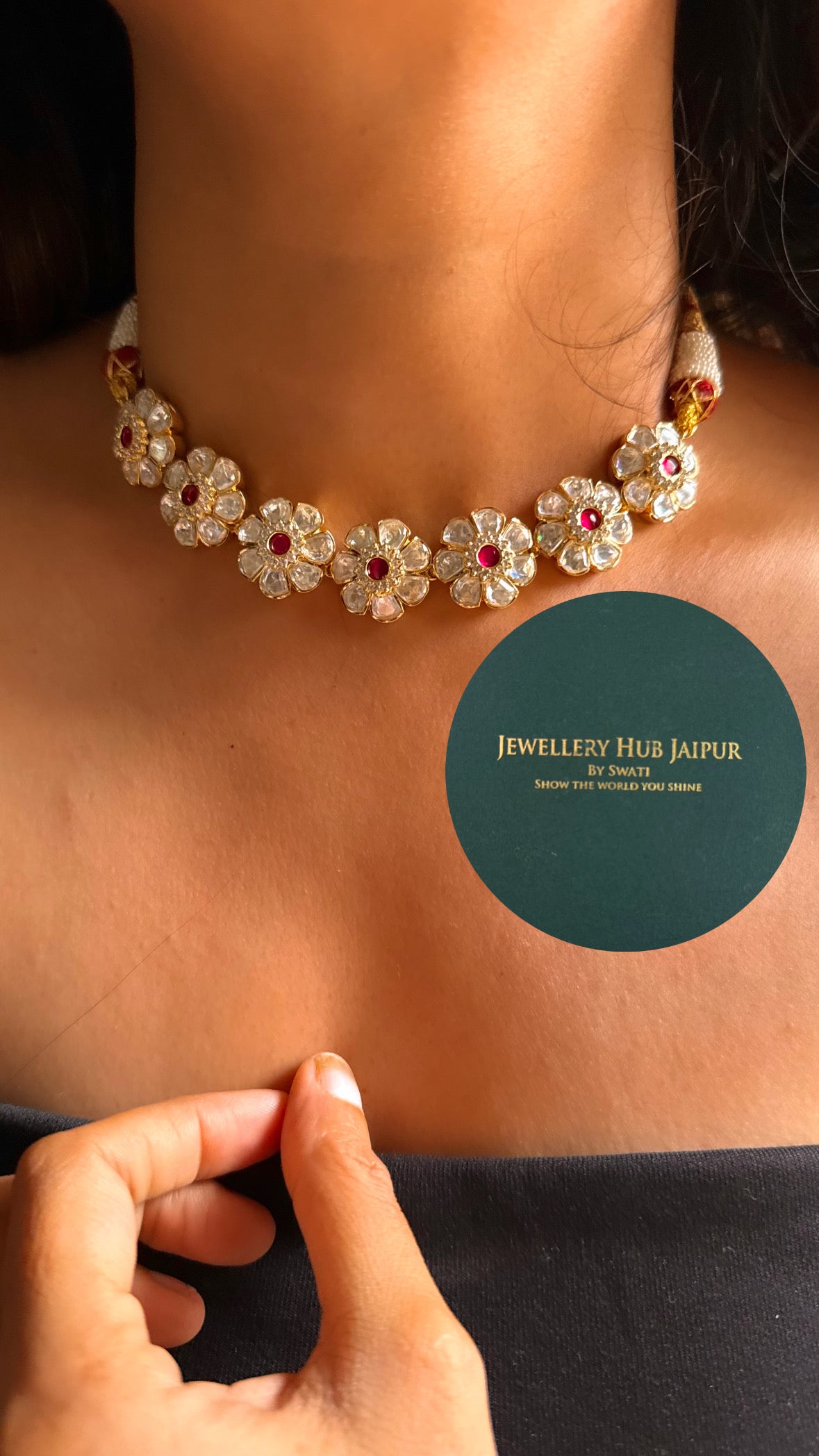 Rani pink floral real moissanite minimal collar set