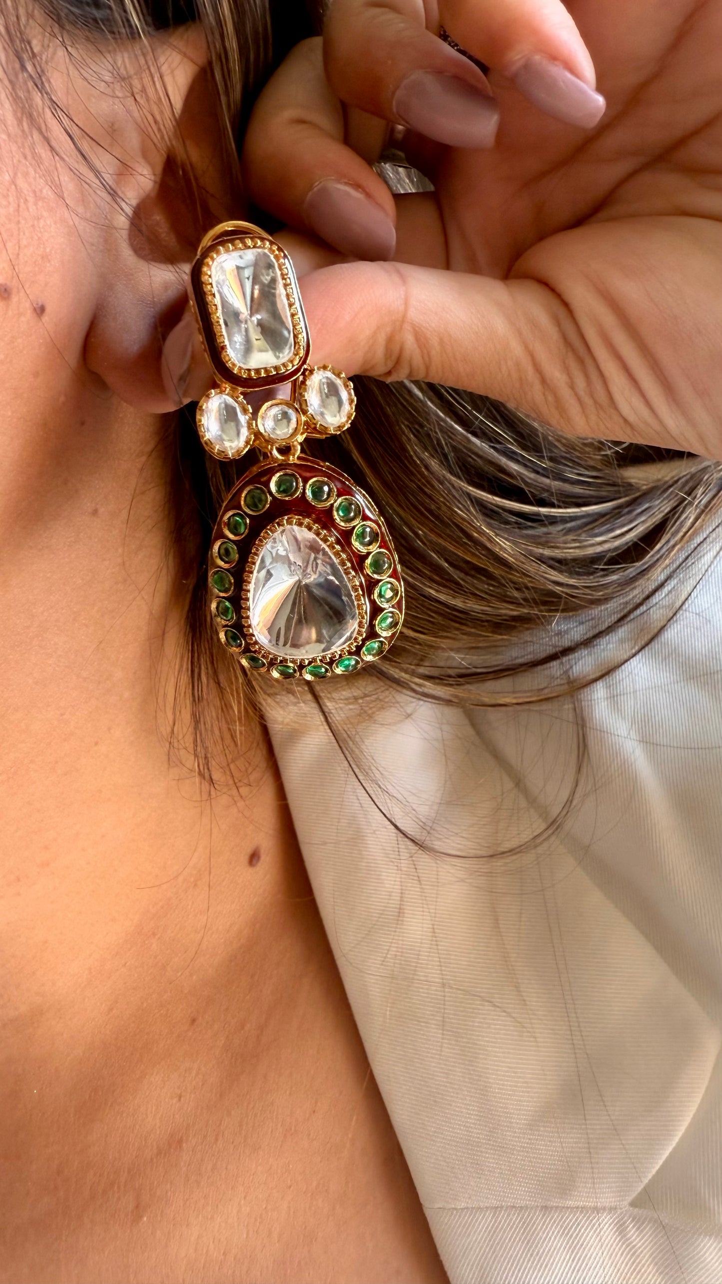 Ruby meenakari emerald polki earrings
