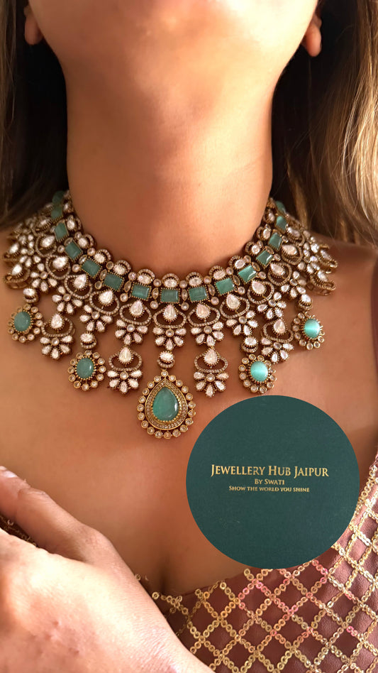 Prathiksha mint doublet moissanite collar set