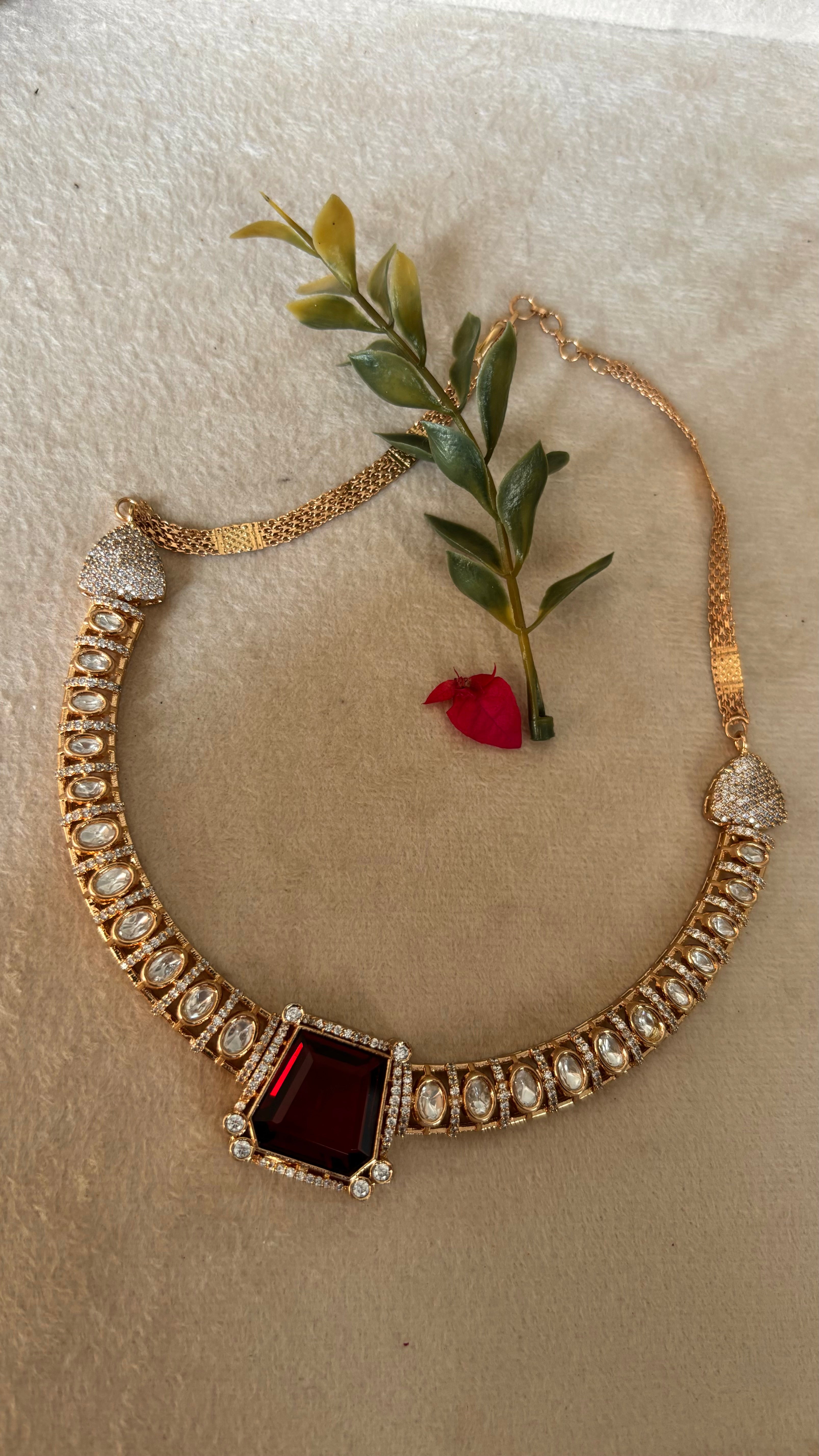 Ruby moissanite collar necklace