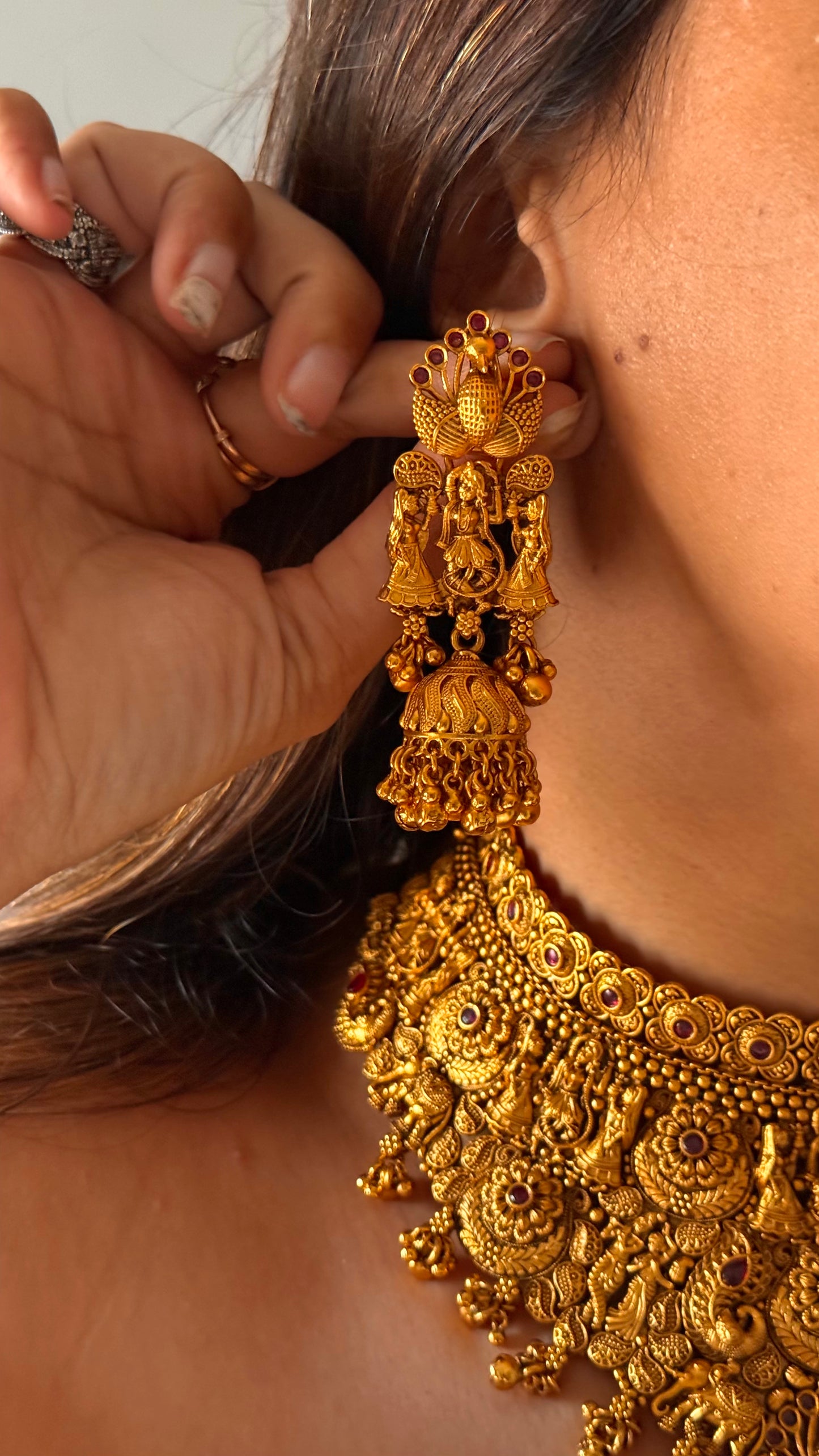 Ruby & peacock designed temple choker set
