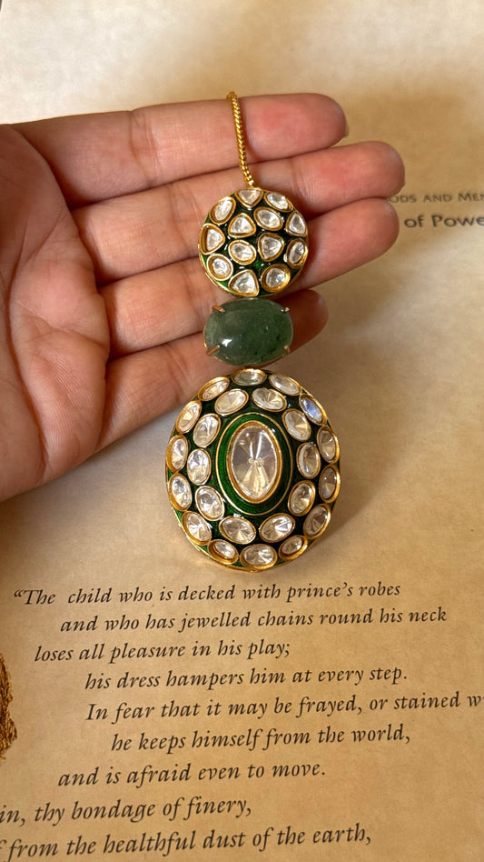 Emerald meenakari polki maangtika