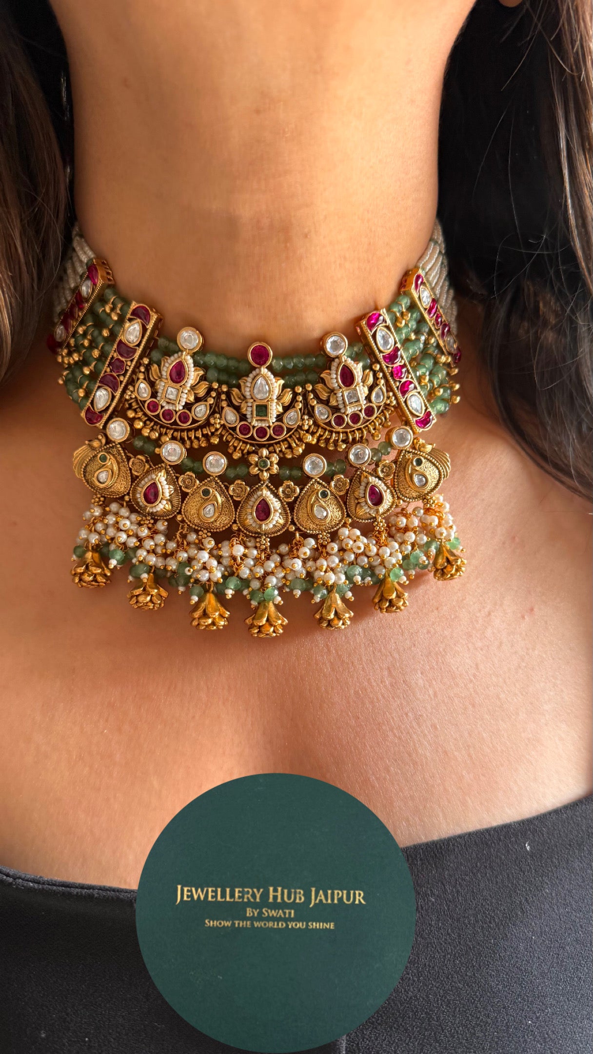 Heritage dropping rose rajwaadi necklace