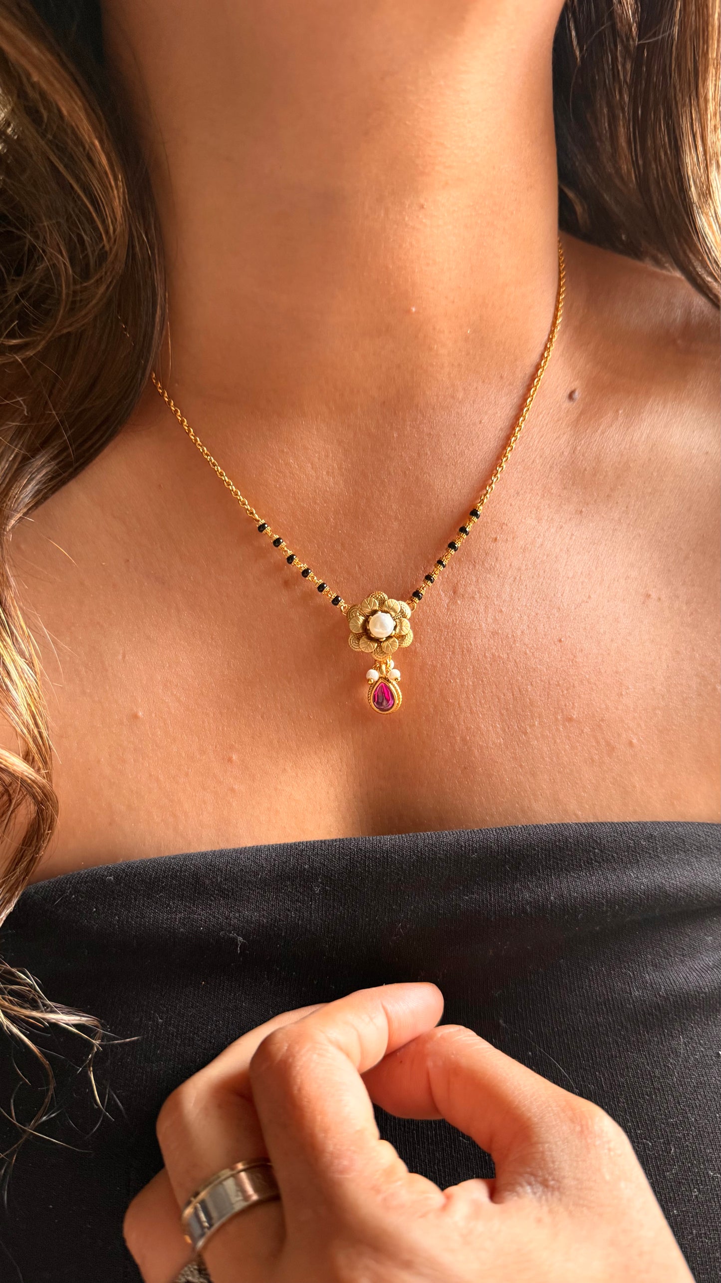 Ruby floral pattern Mangalsutra