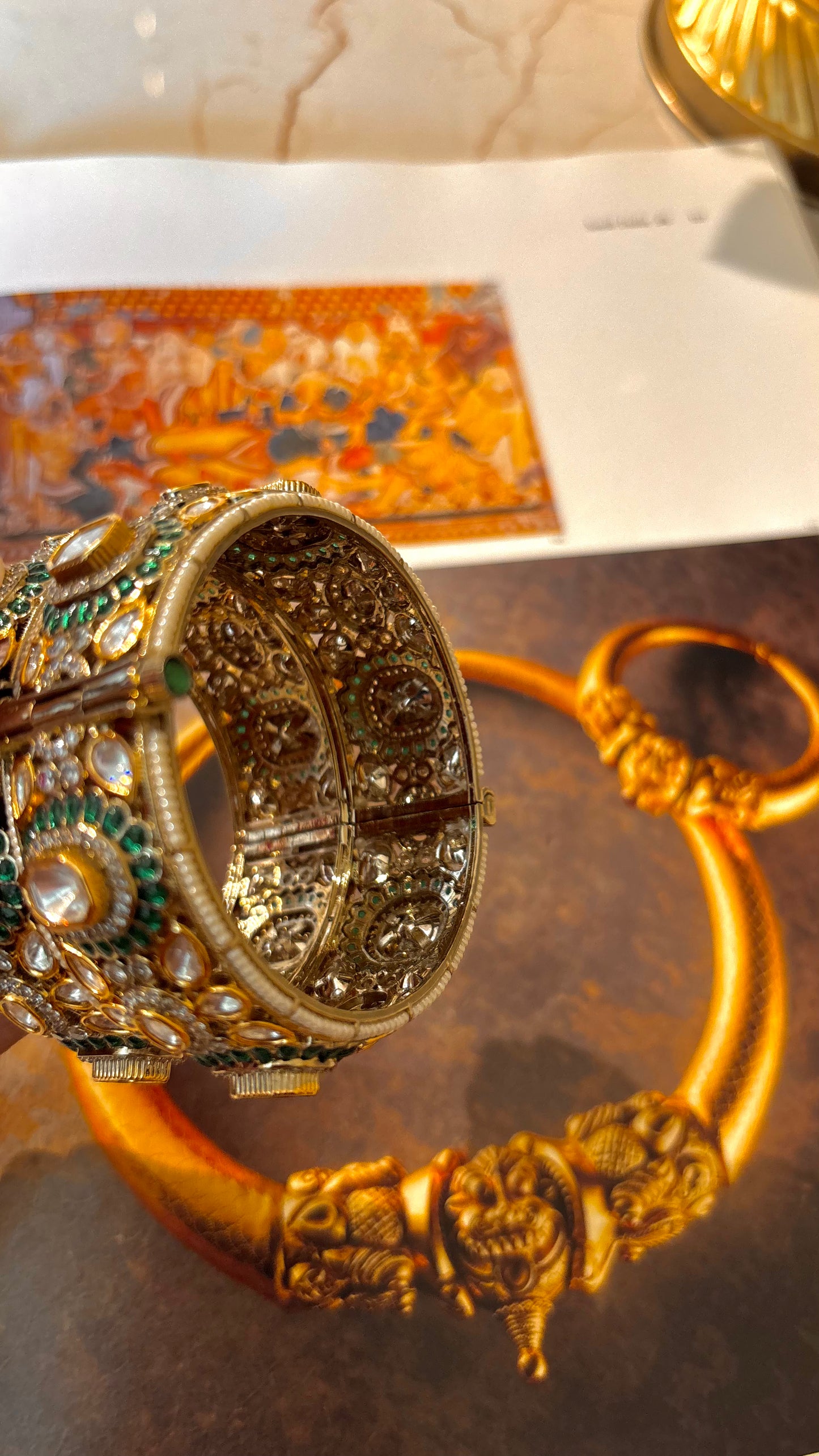 Emerald takkar work victorian dual polish bangles