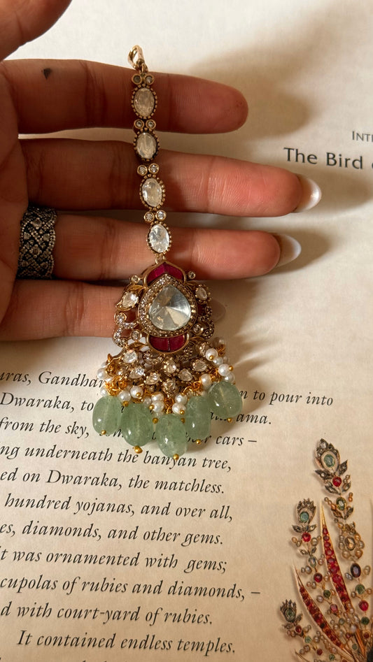 Ruby katdana & mint drop maangtika
