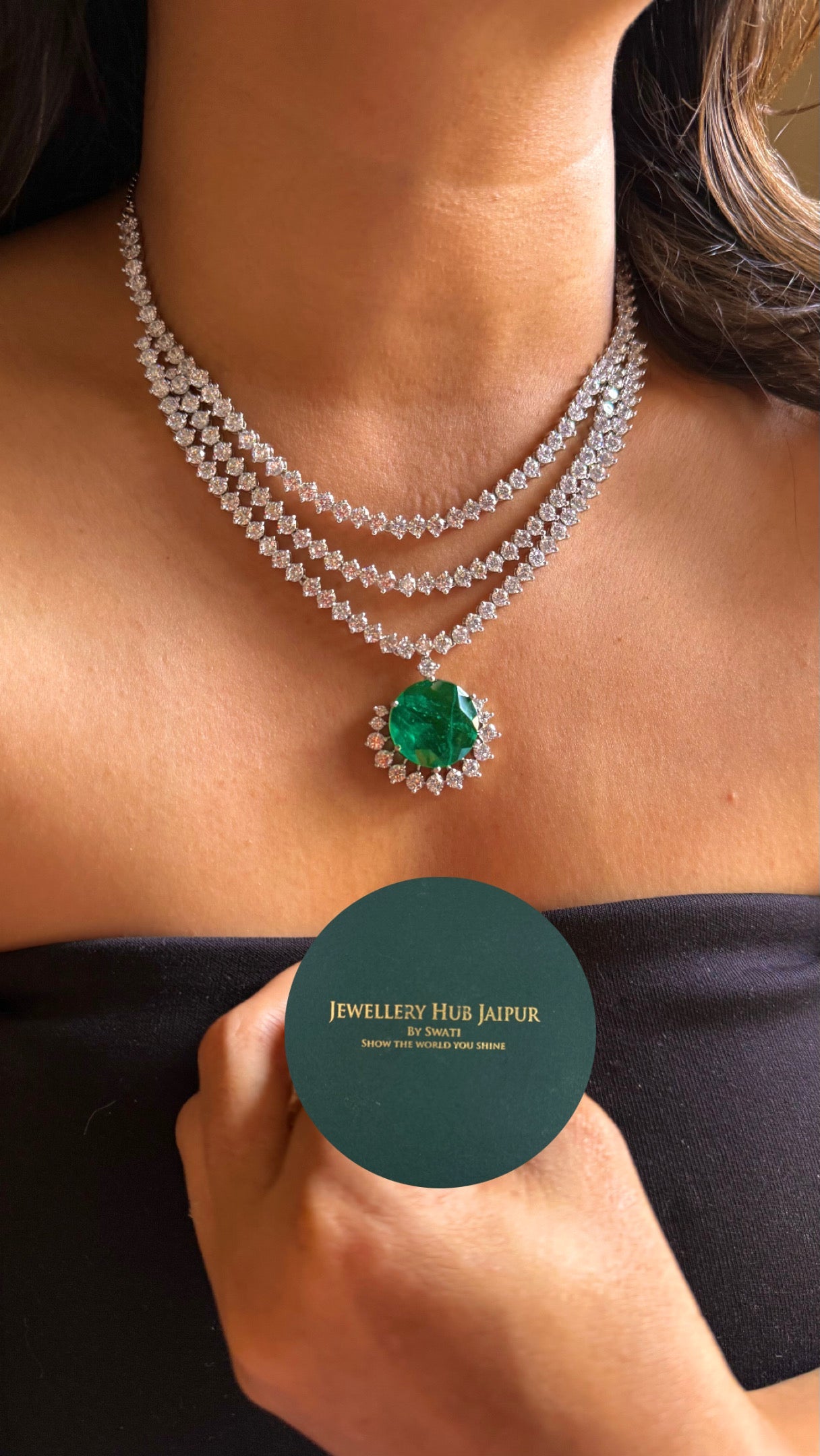 Emerald cz diamond choker & necklace combo