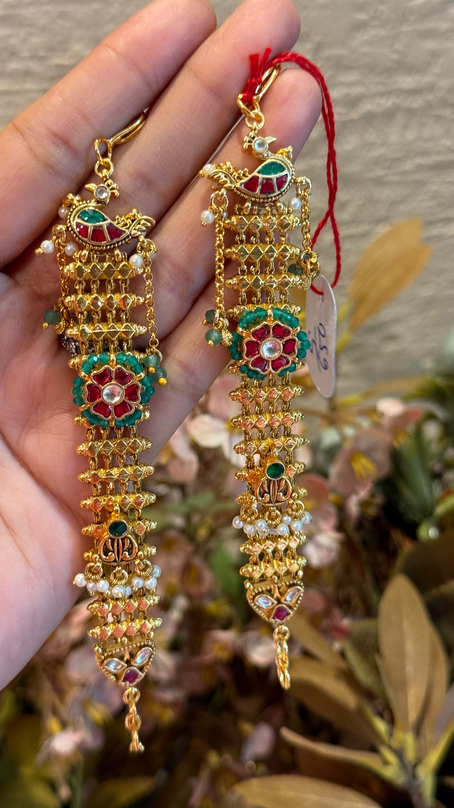 Heritage handmade emerald & ruby Earchain