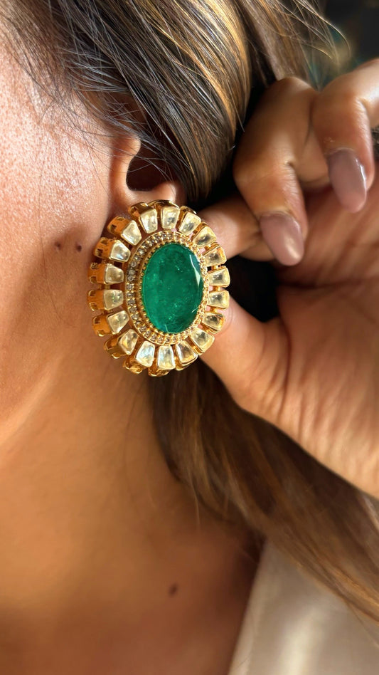 Emerald doublet polki cocktail designer studs