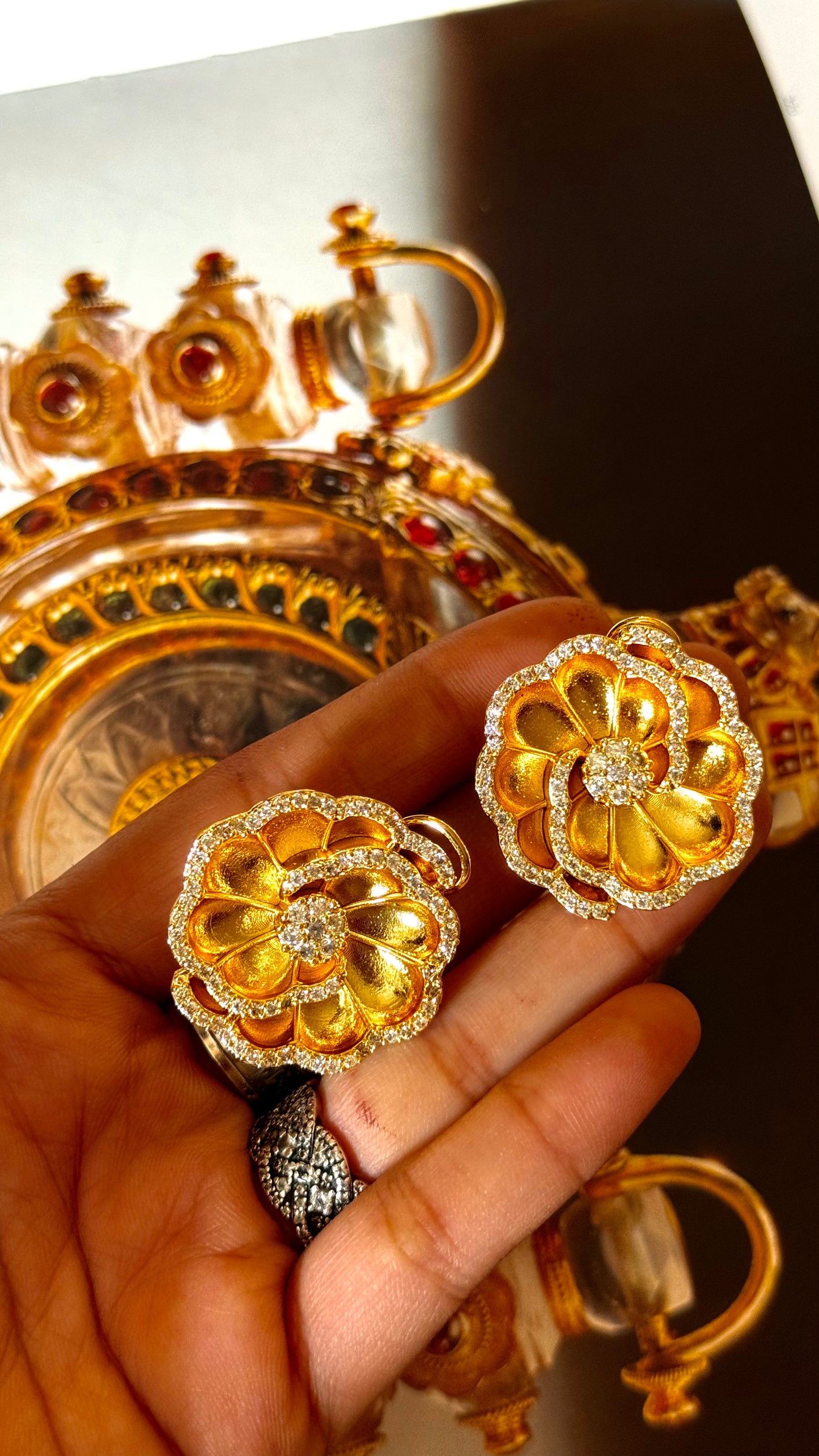 Dubai gold floral studs