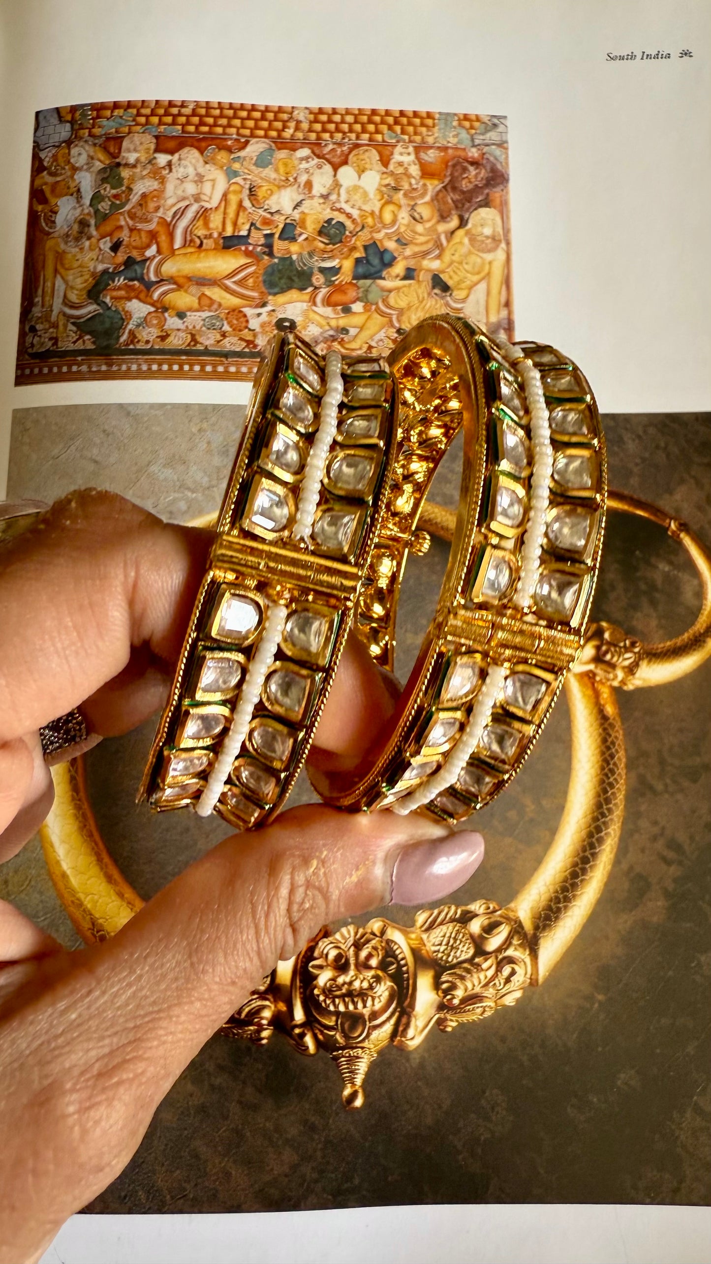 AC kundan emerald meenakari openable bangle