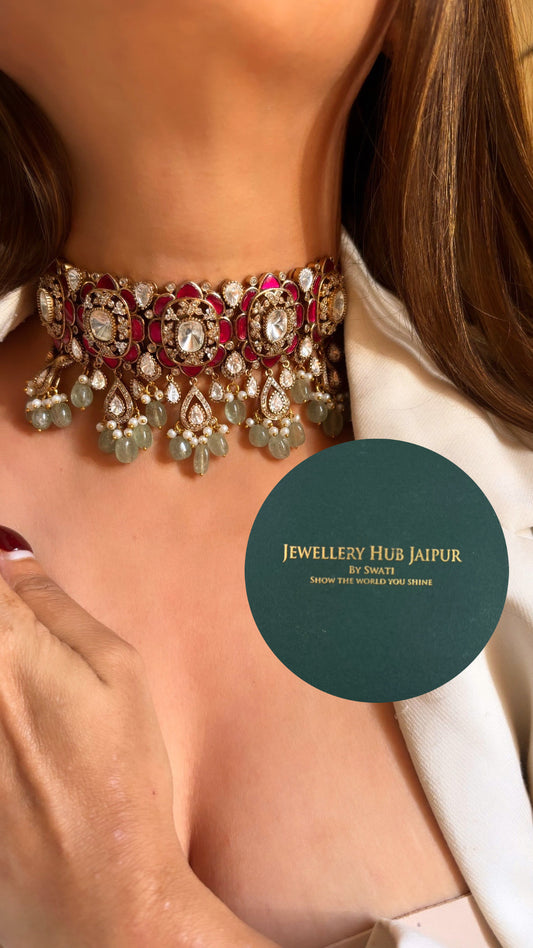Advika Rani pink necklace with earrings