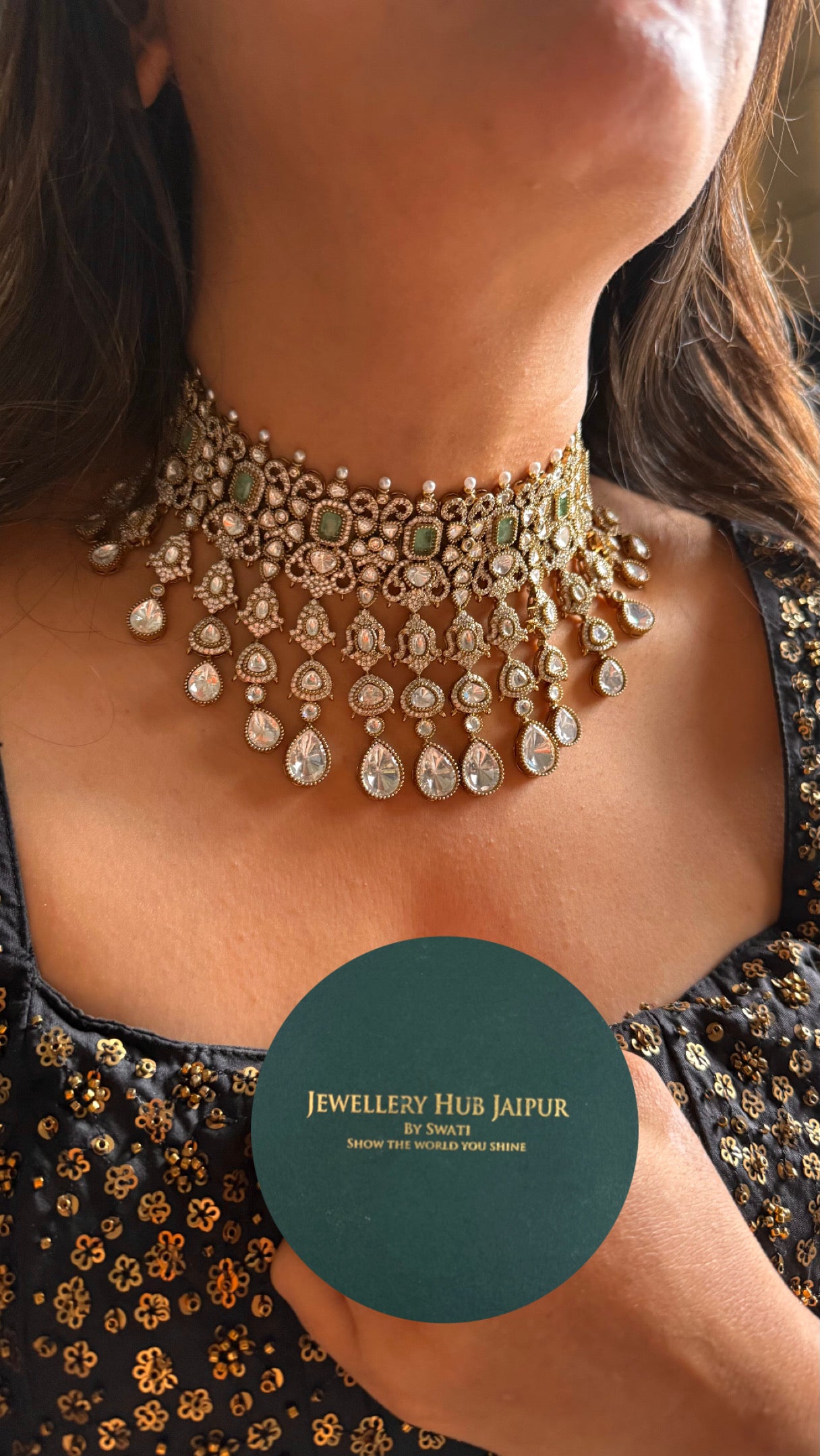 Mint polki rain drop Victorian choker Necklace