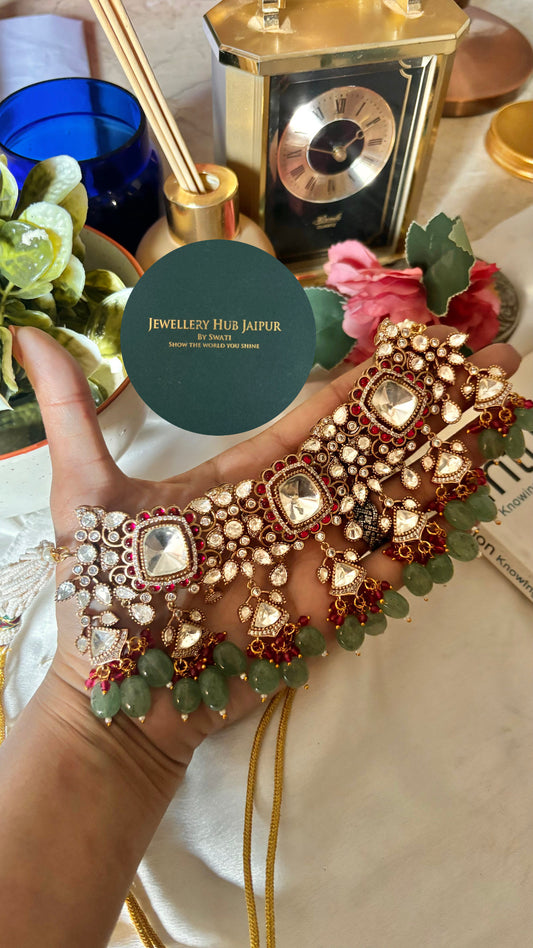 Bridal Asia Rani & mint moissanite uncut polki choker