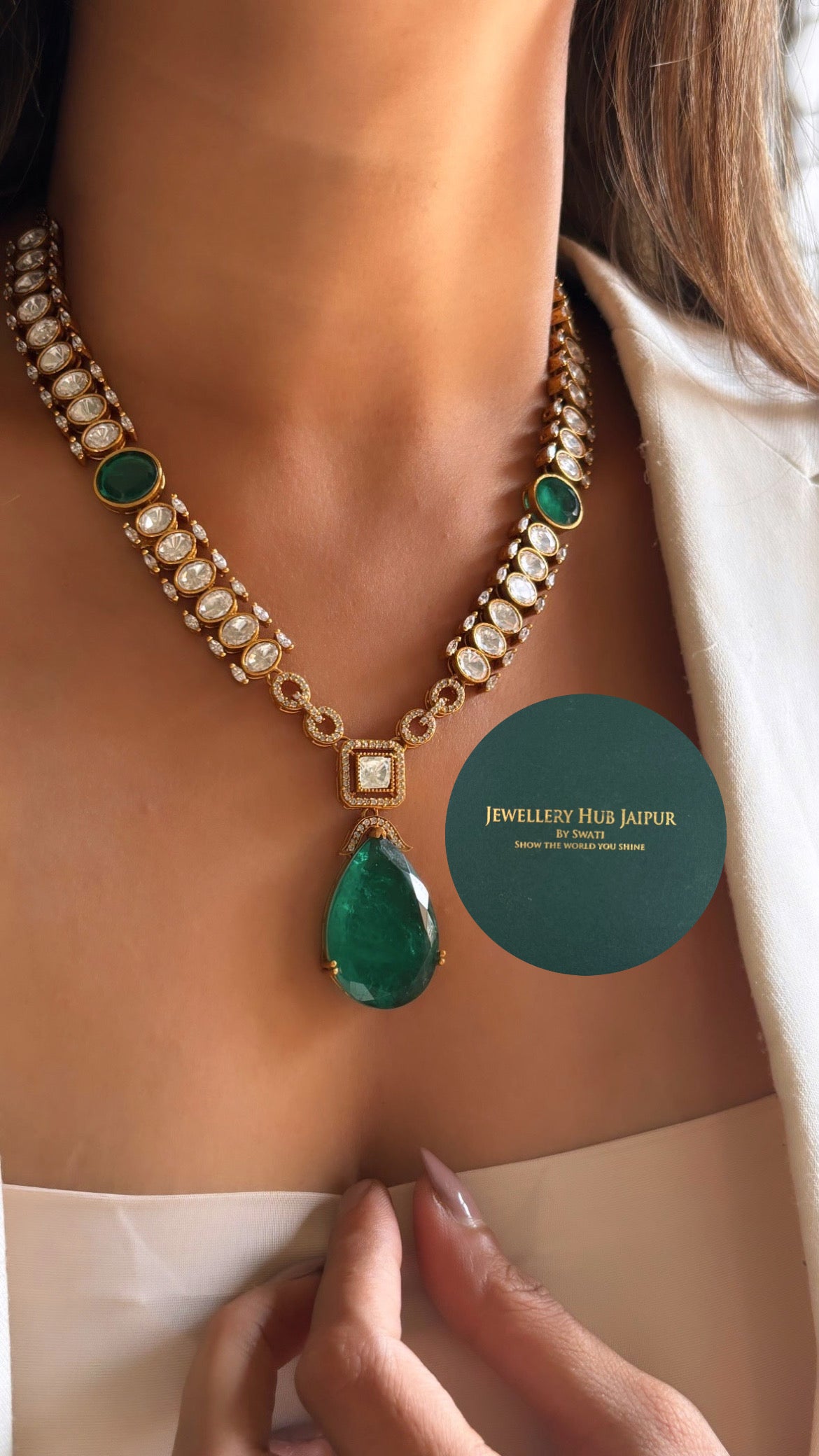 Emerald moissanite collar necklace set
