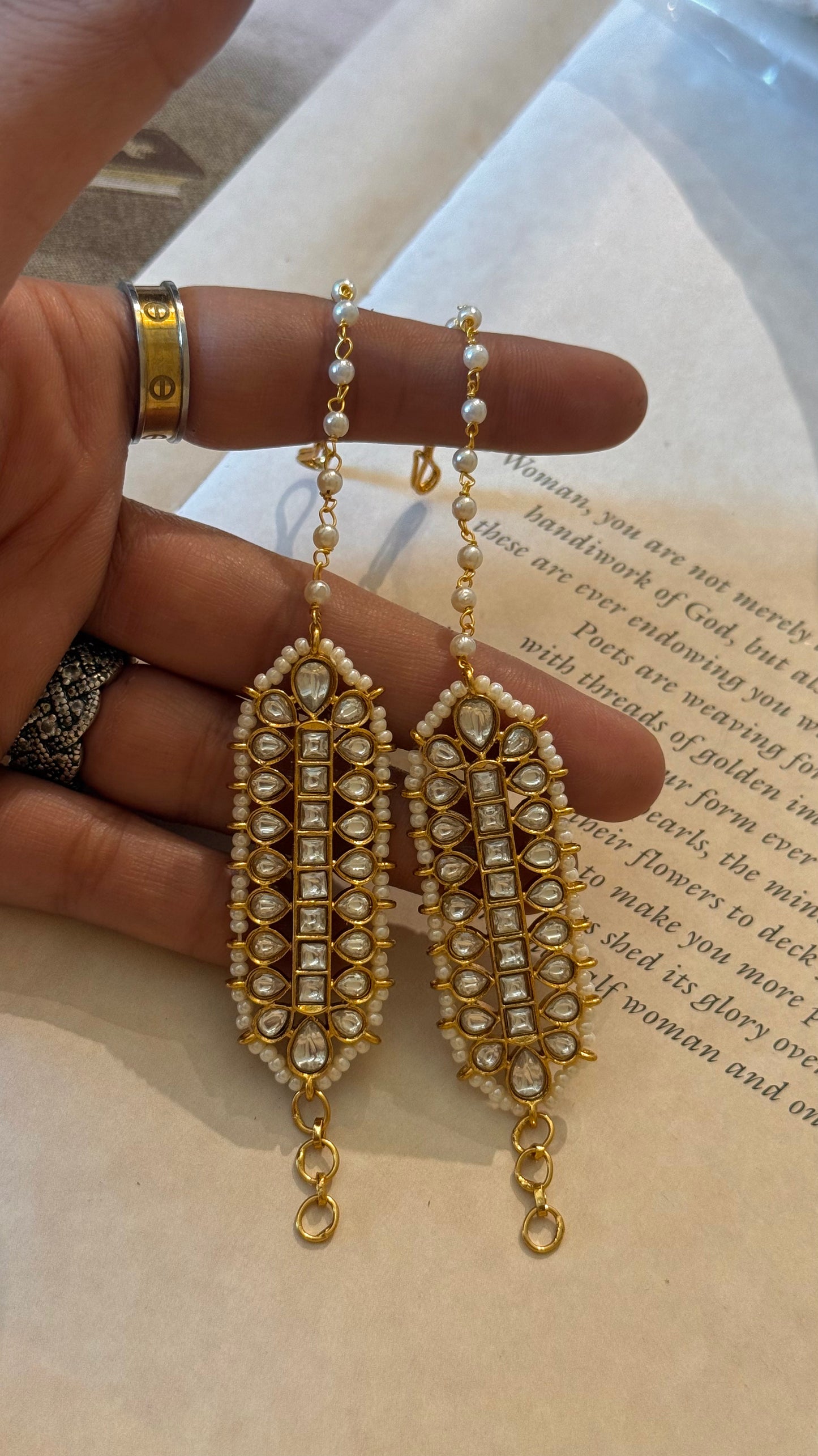 Polki pearl earchain