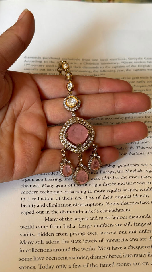 Rose quartz doublet moissanite Maangtika