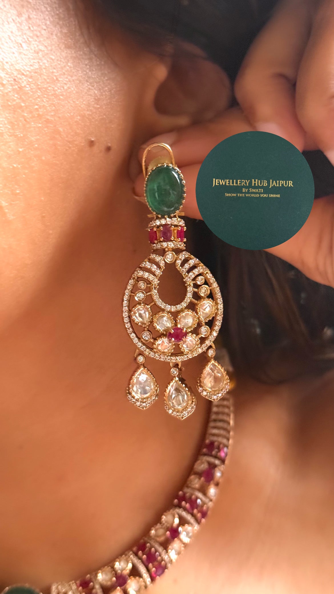 Emerald doublet & rani pink moissanite collar set