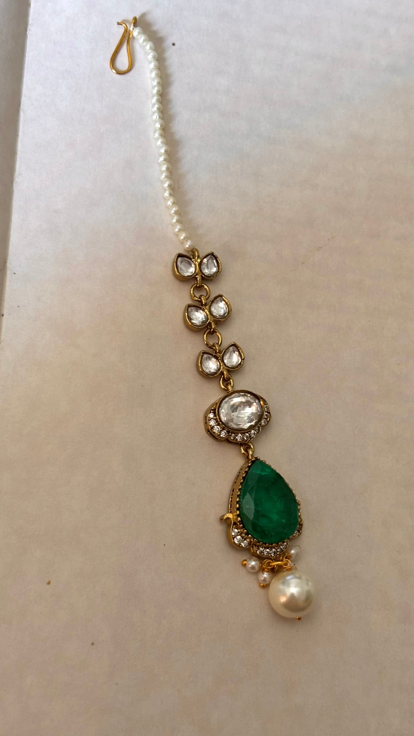 Mint with pearl drop maangtika