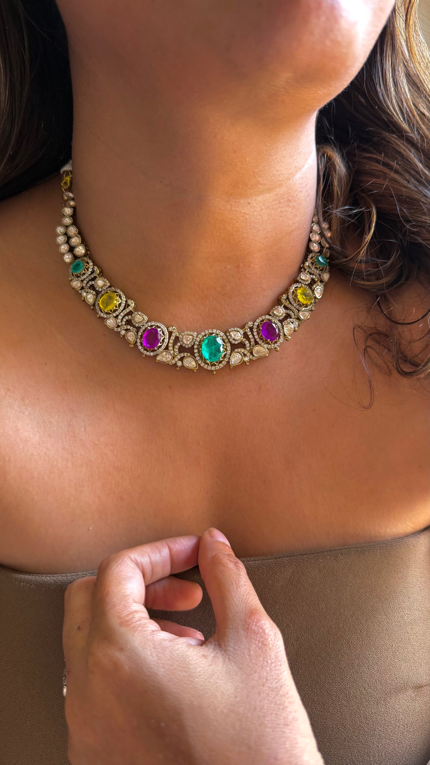 Turquoise & Tanzanite Peeli Polki Necklace