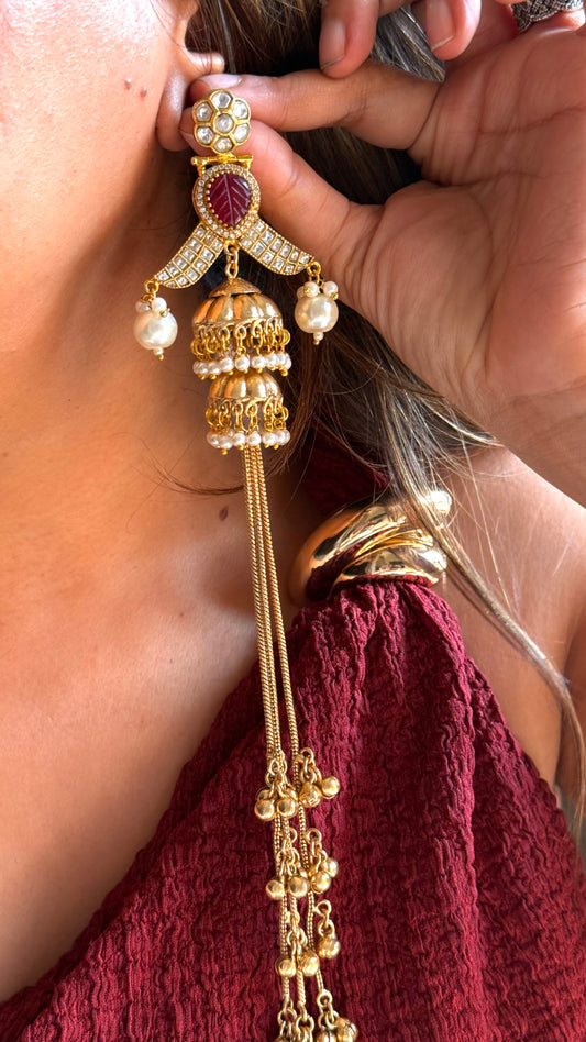 Amrapali inspired ruby long dangler jhumki