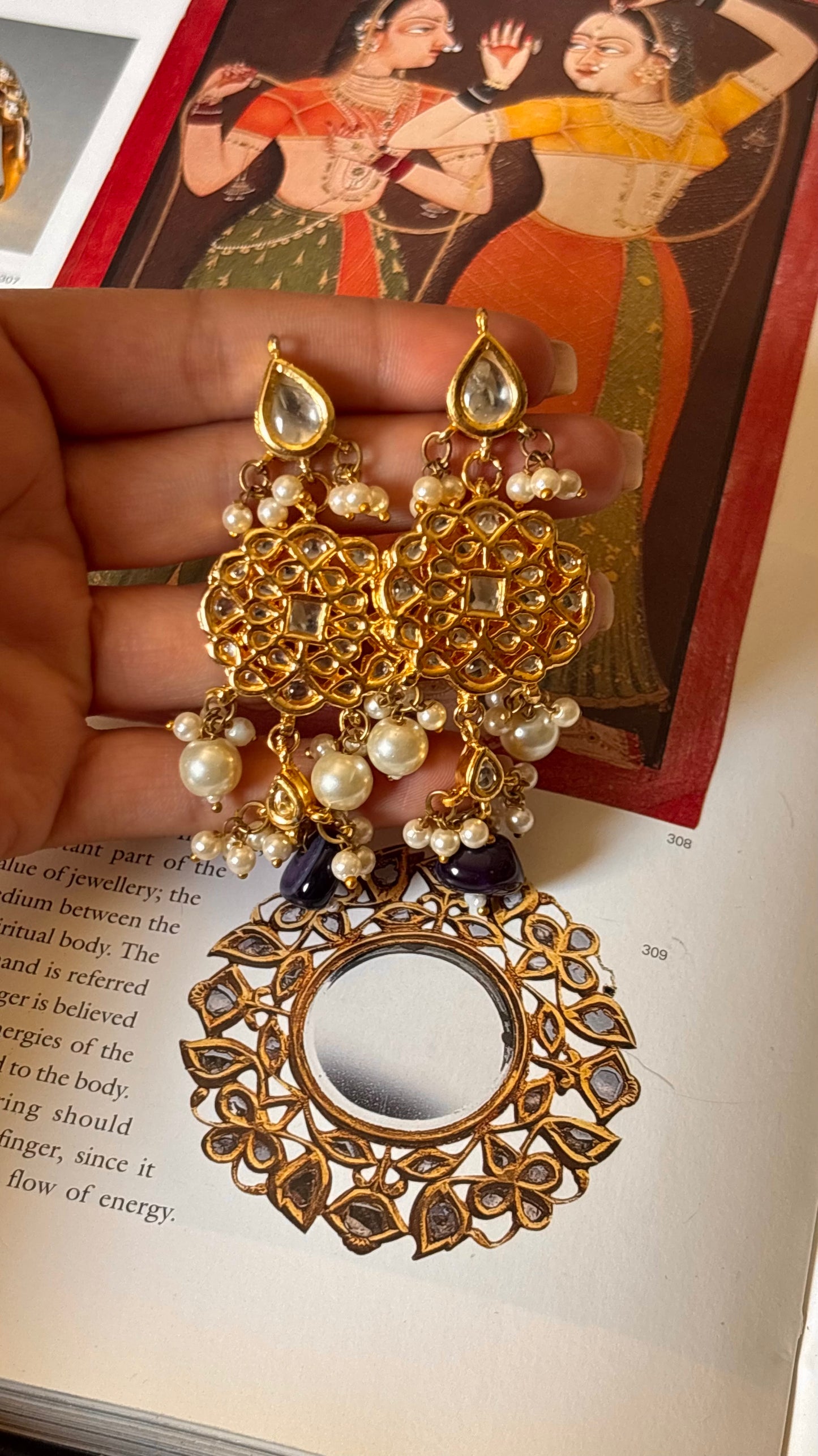 Pearl detailing with sapphire stone Earrings