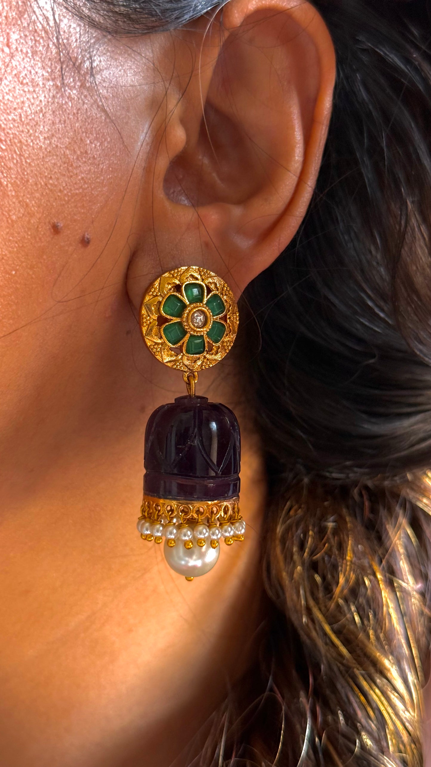 Amrapali inspired carving design jhumki
