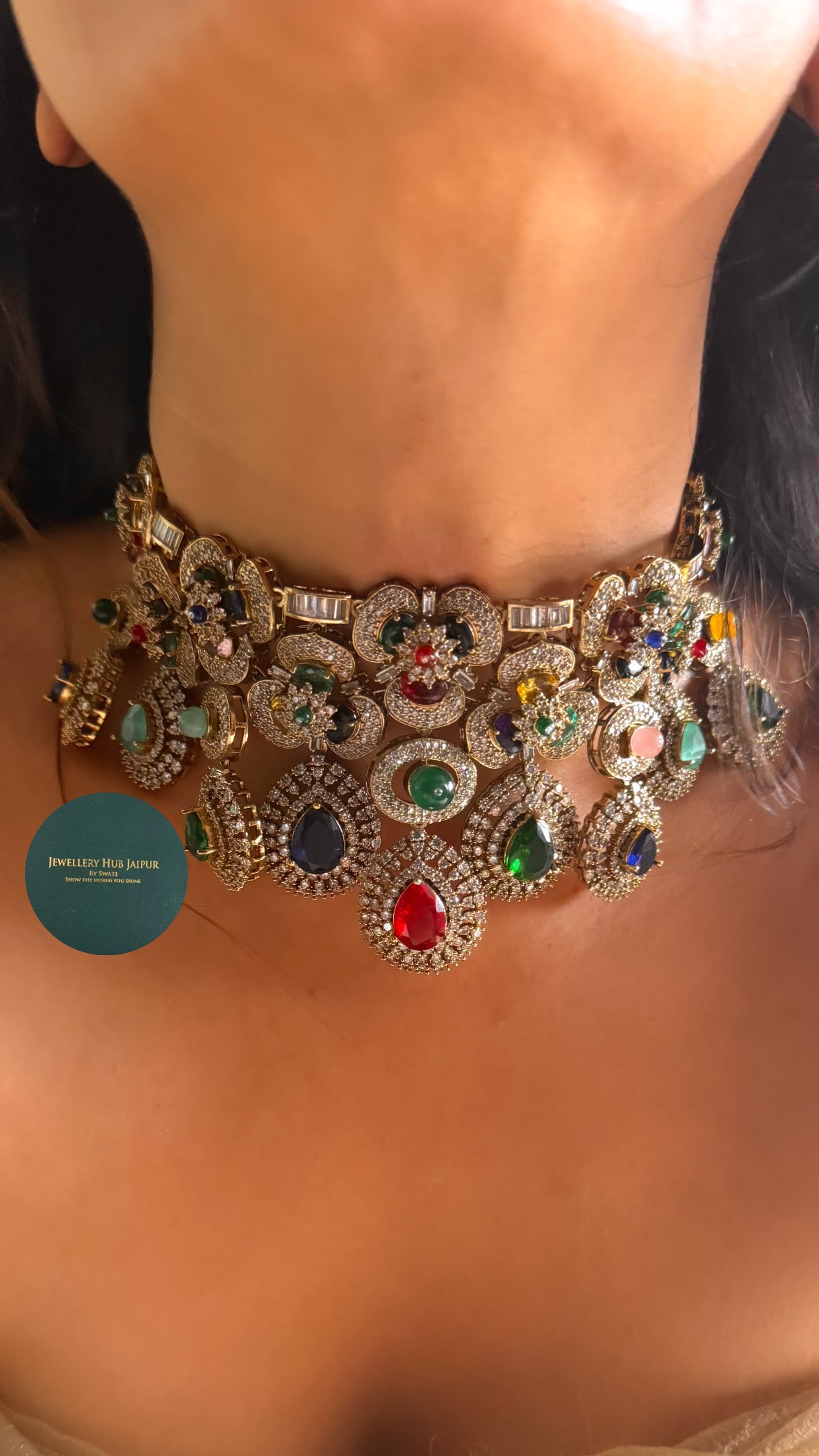 Royal aura Sabhyasachi inspired navratna choker set