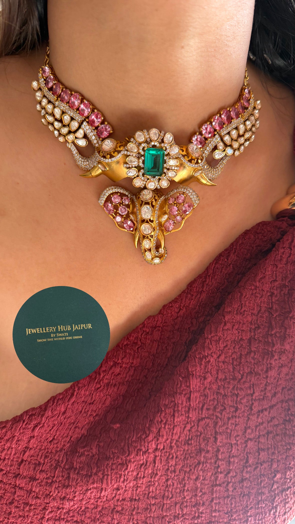 lord Ganesha ruby & emerald doublet necklace