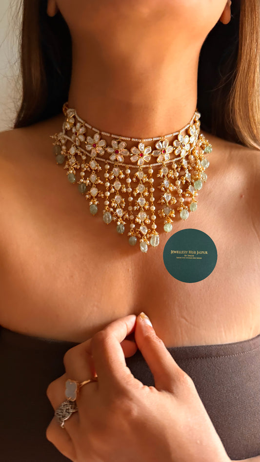 Real moissanite royal Rani pink floral with mint drops