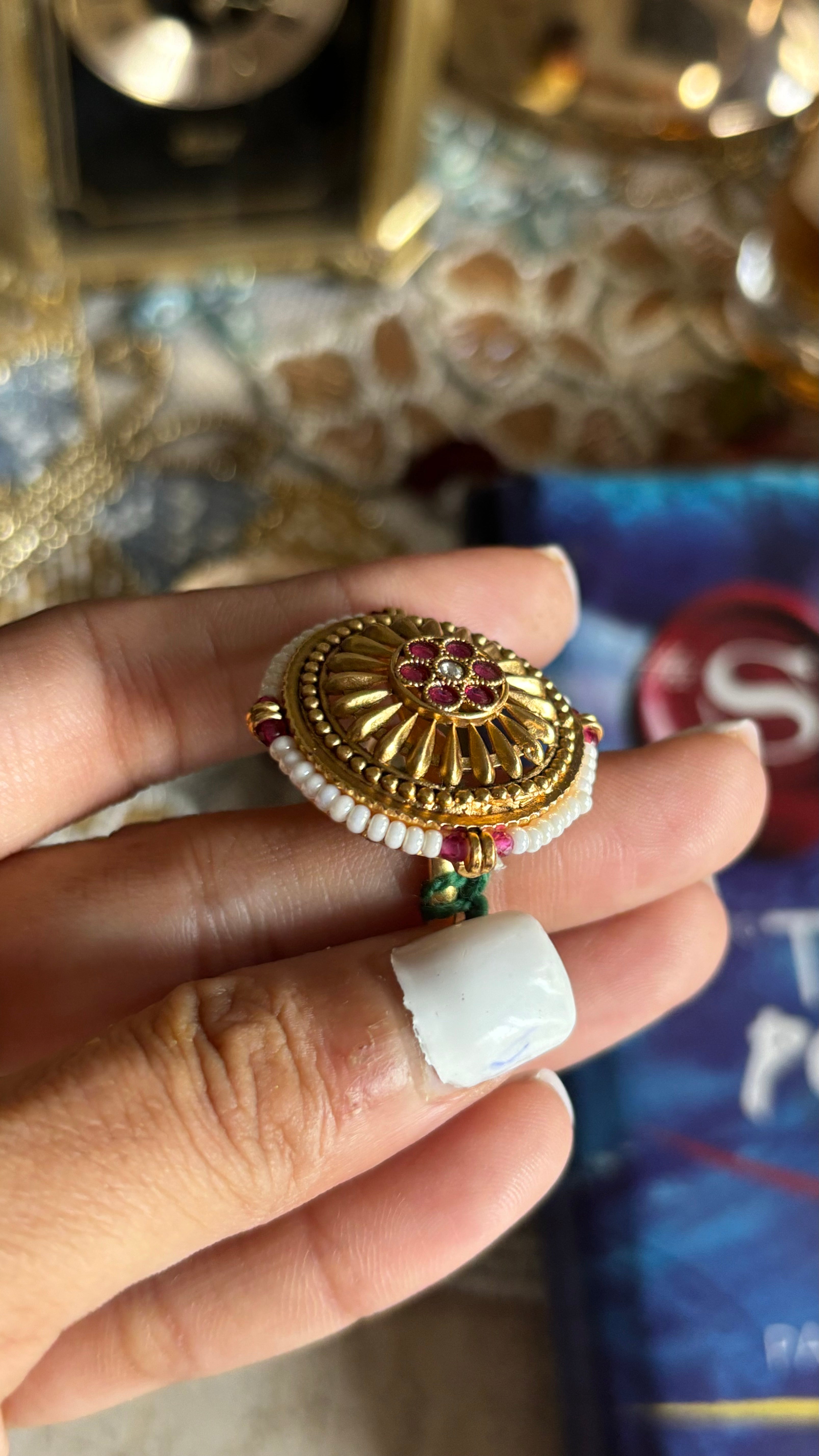 Rajwada pearl outline ruby ring