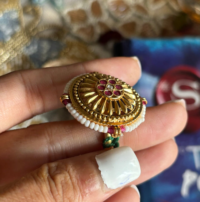 Rajwada pearl outline ruby ring