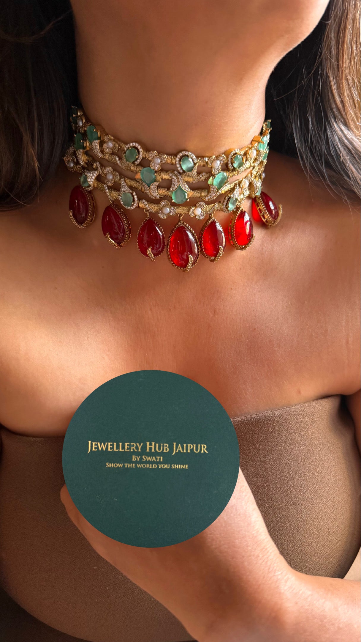 Mint& ruby cocktail statement choker