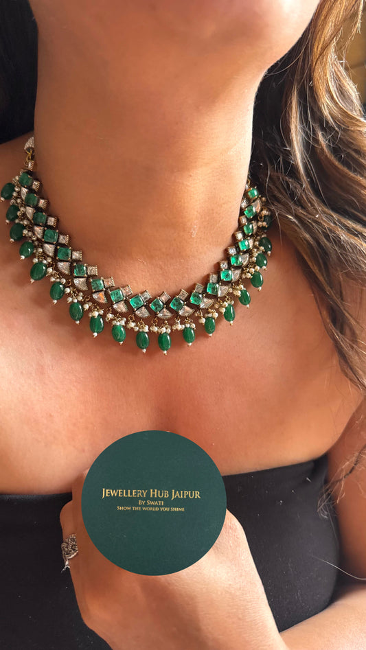 Emerald doublet with drops minimalist collar Necklace