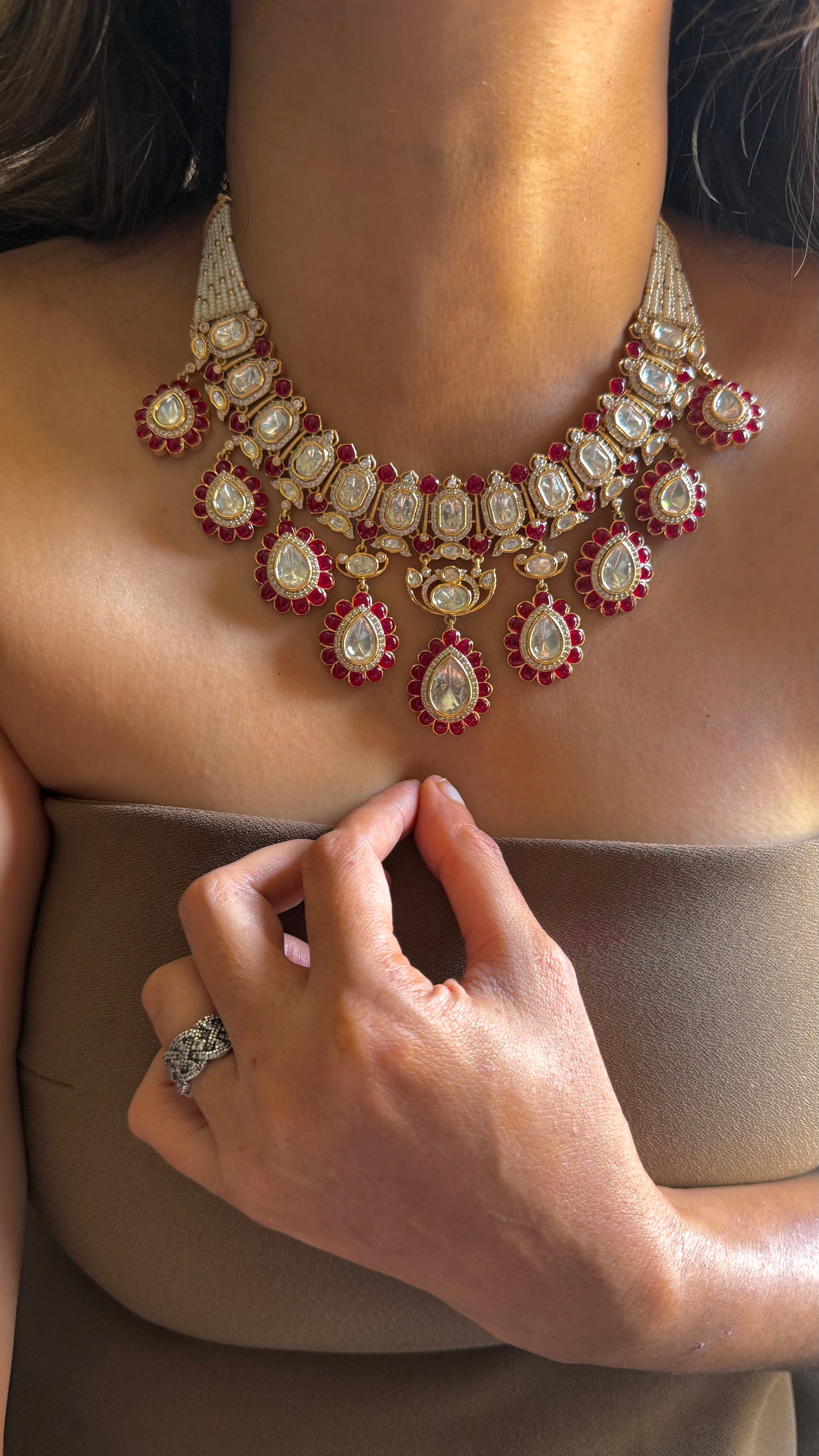 Ruby Emerald choker and collar necklace combo
