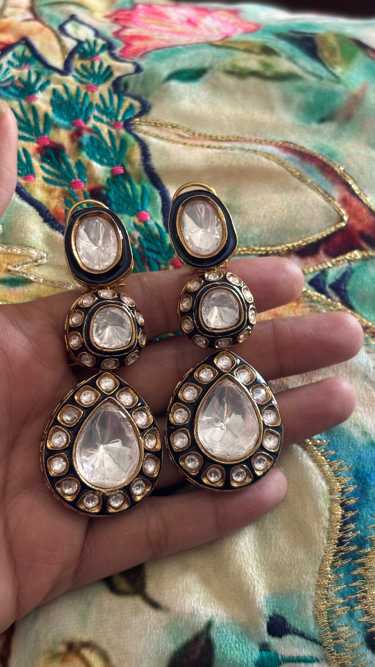 Sapphire meenakari uncut polki danglers