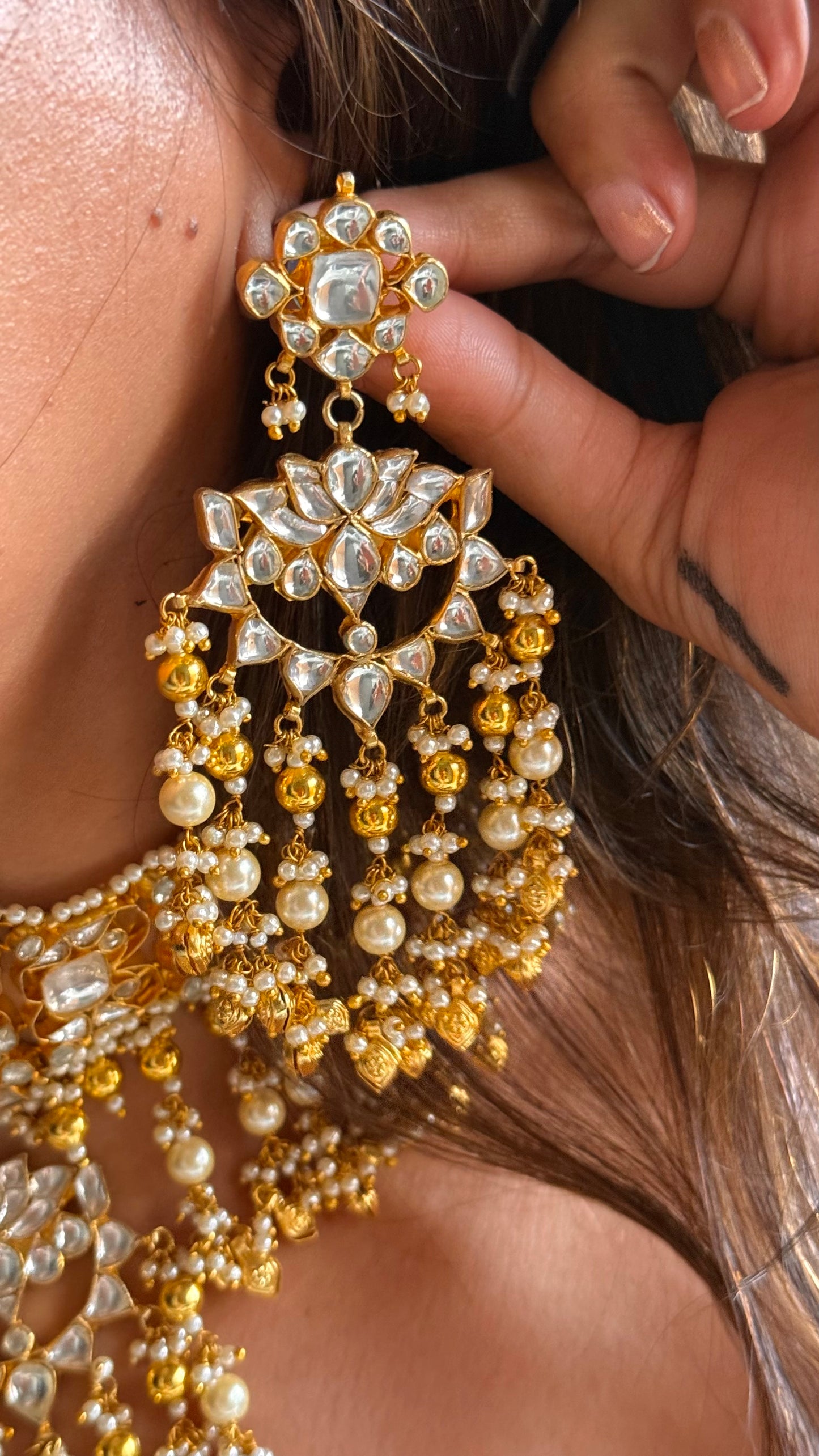 Lotus inspired handmade Paachi kundan choker necklace