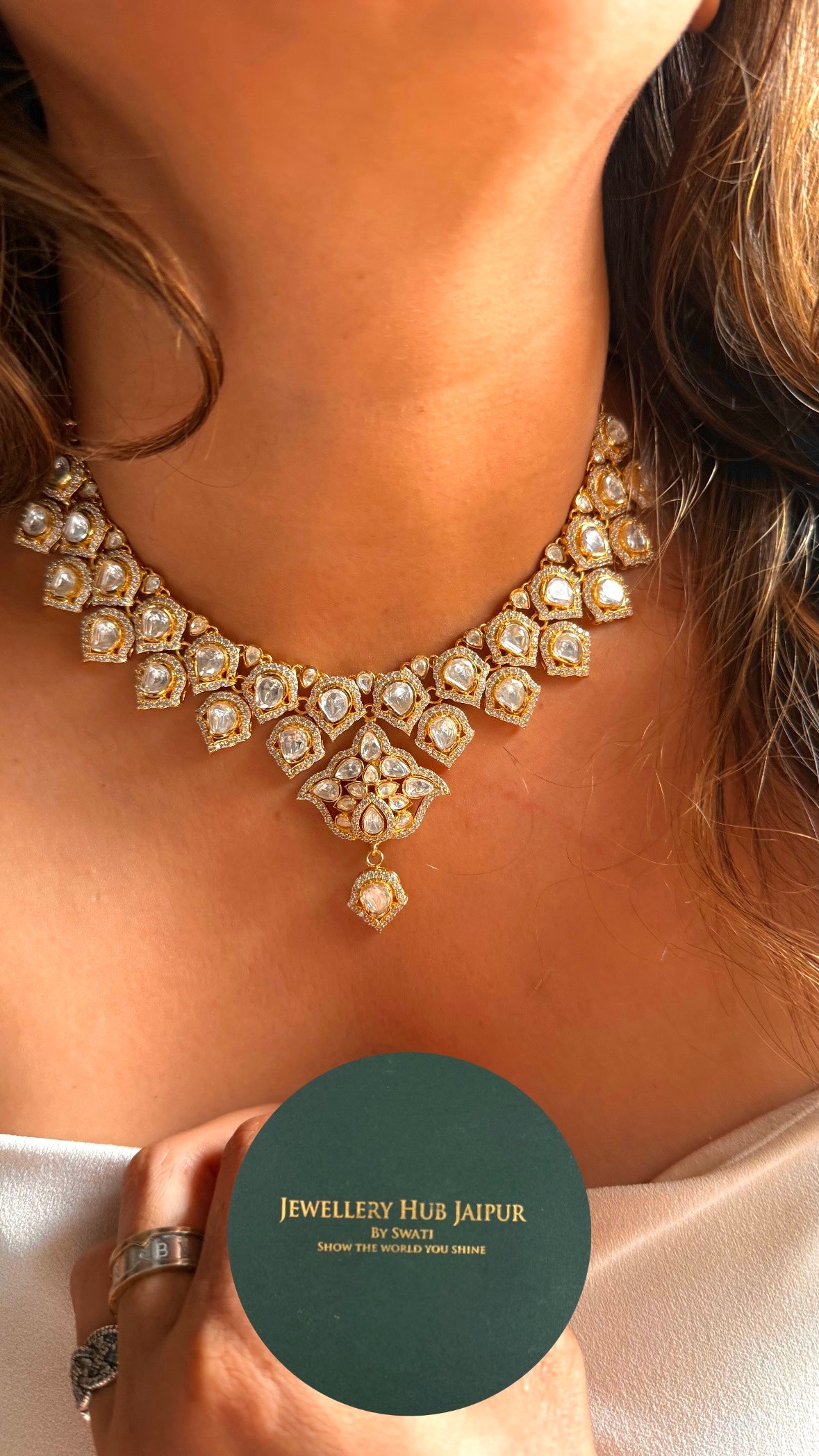 Real moissanite polki Necklace