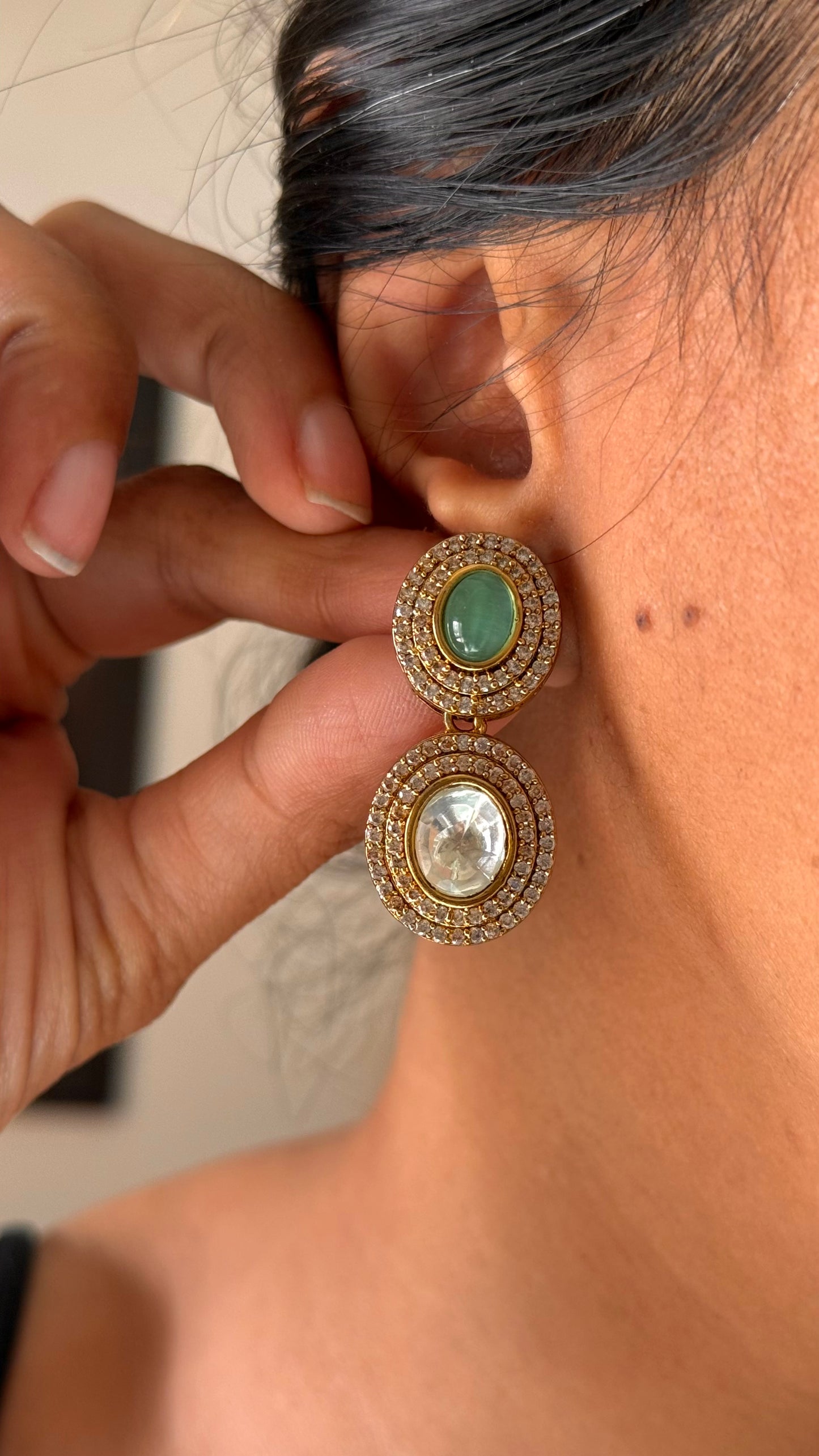 Mint uncut polki dual line necklace