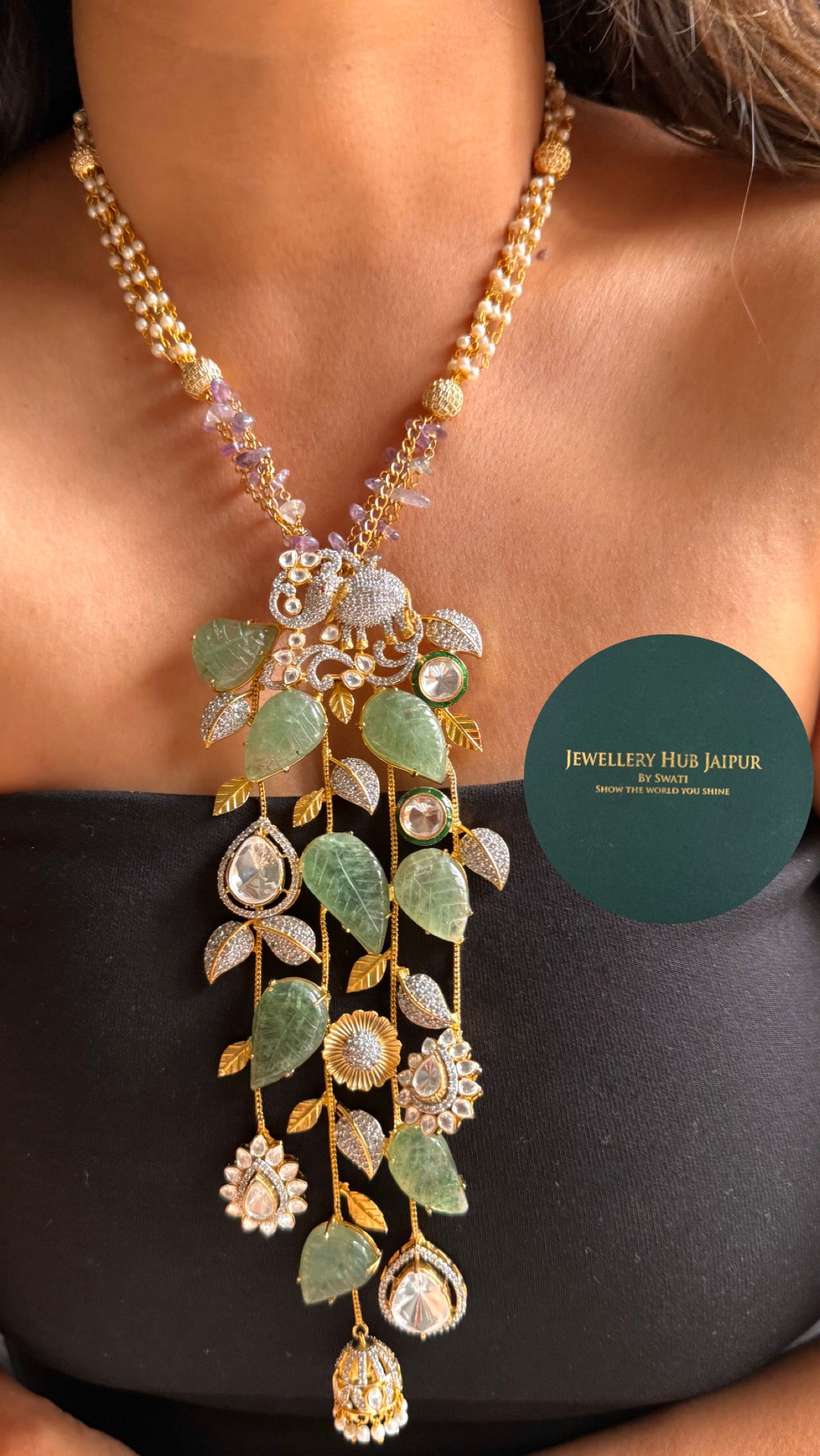 Gajj inspired mint leaf amrapali pendant set necklace