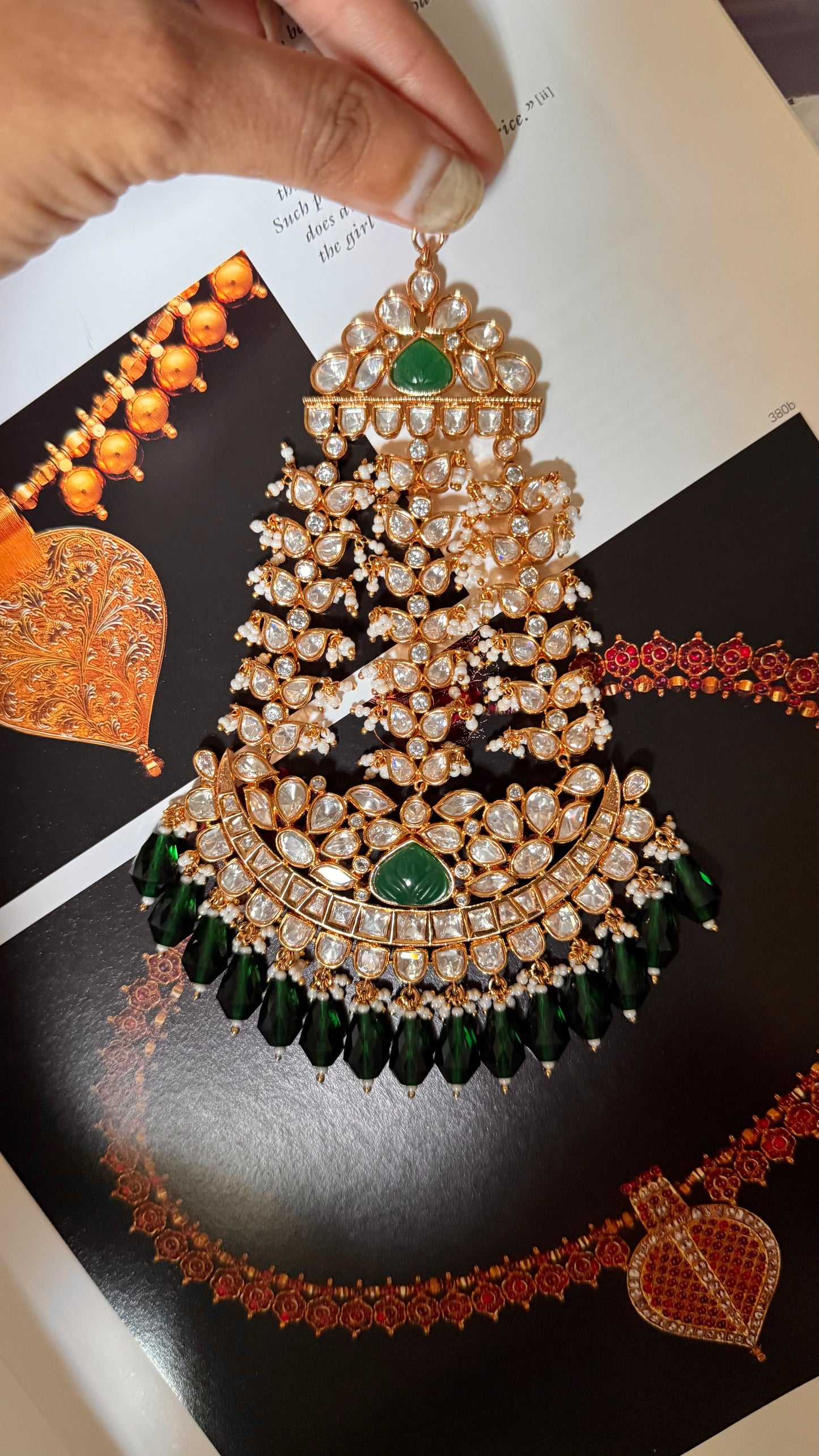 Emerald doublet polki with emerald drop paasa